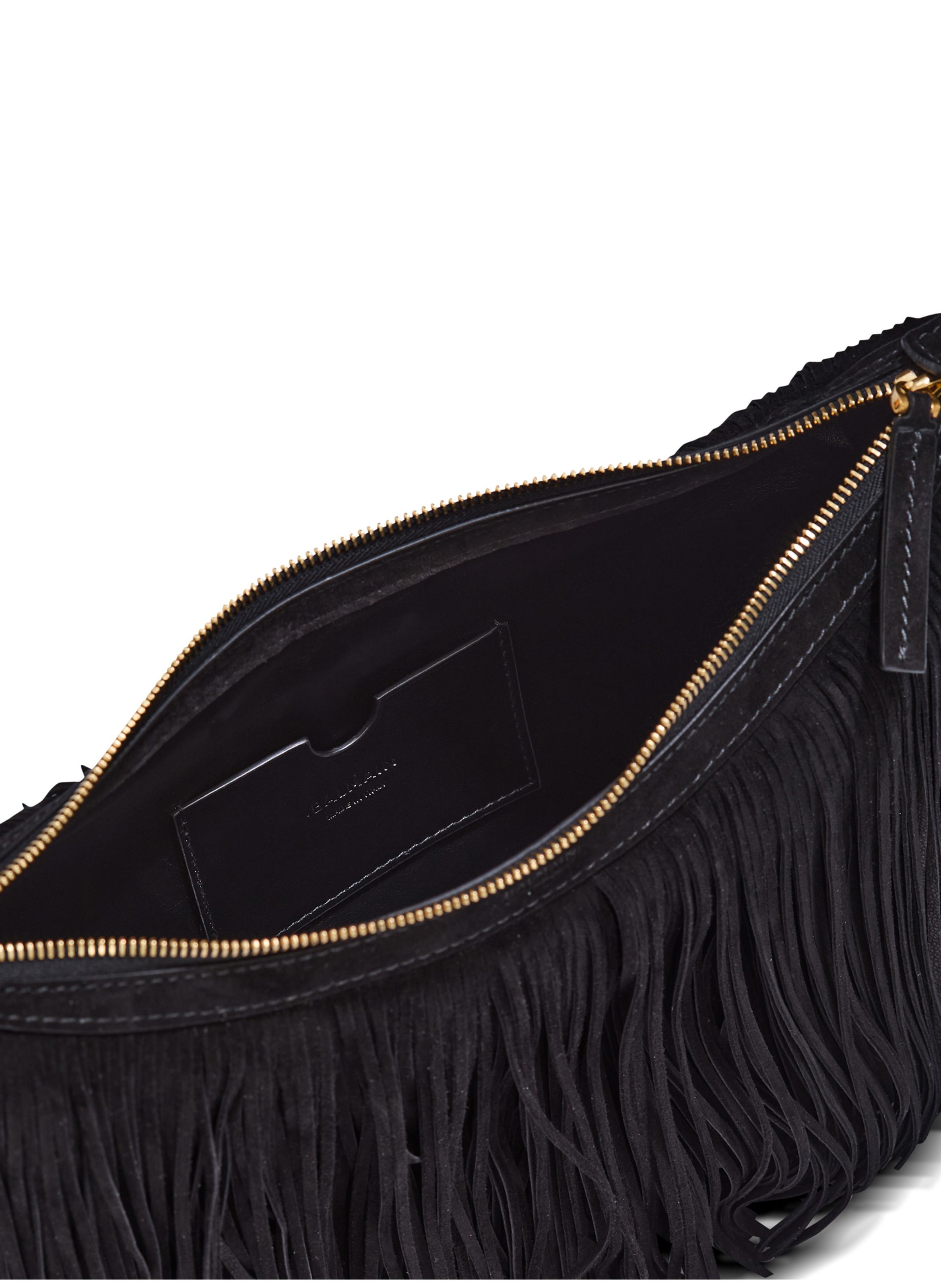 Sac ebene hobo en cuir suédé à franges BALMAIN Noir