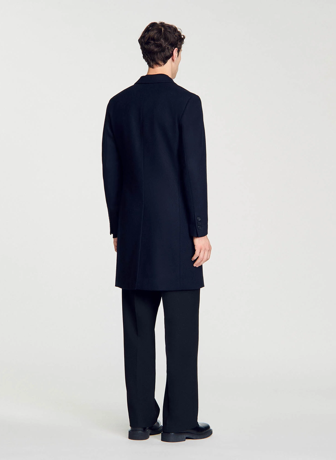 Manteau droit en laine mélangée SANDRO Bleu