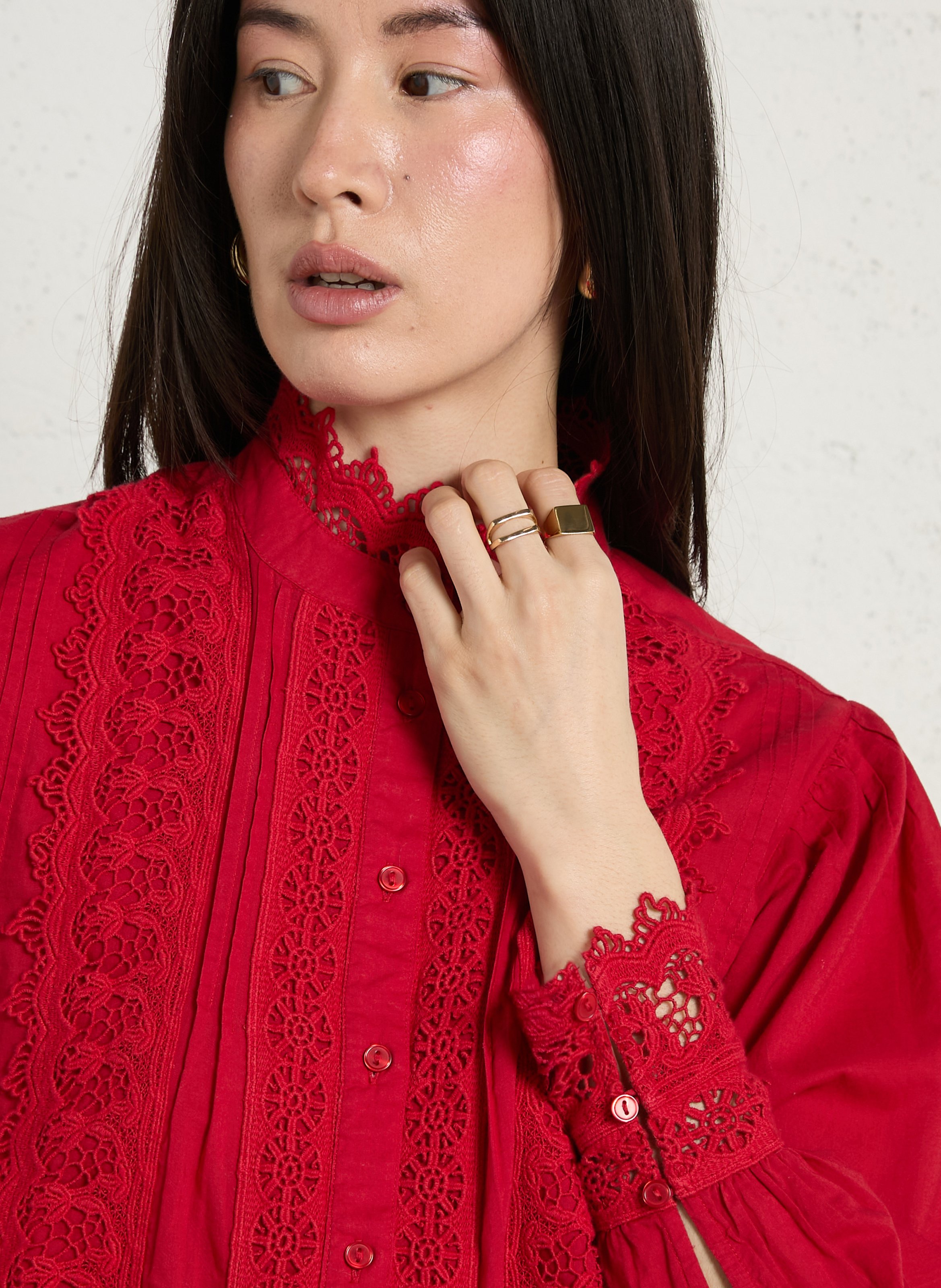 Chemiser boutonné à dentelle dalila MAISON 123 Rouge