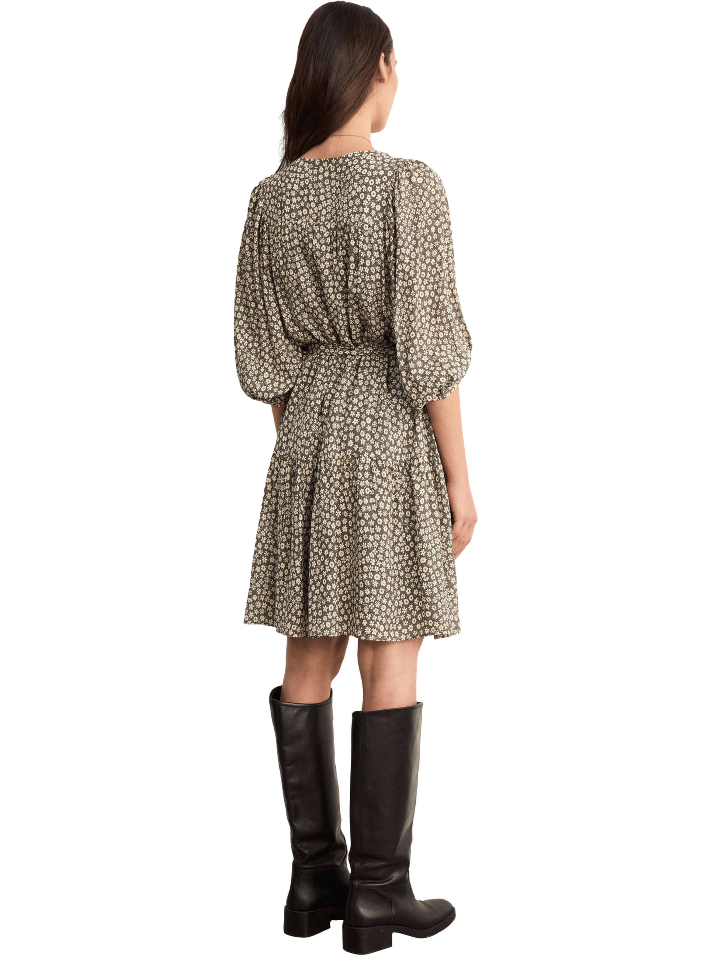 Robe courte fluide à fleurs - arsene PABLO Kaki