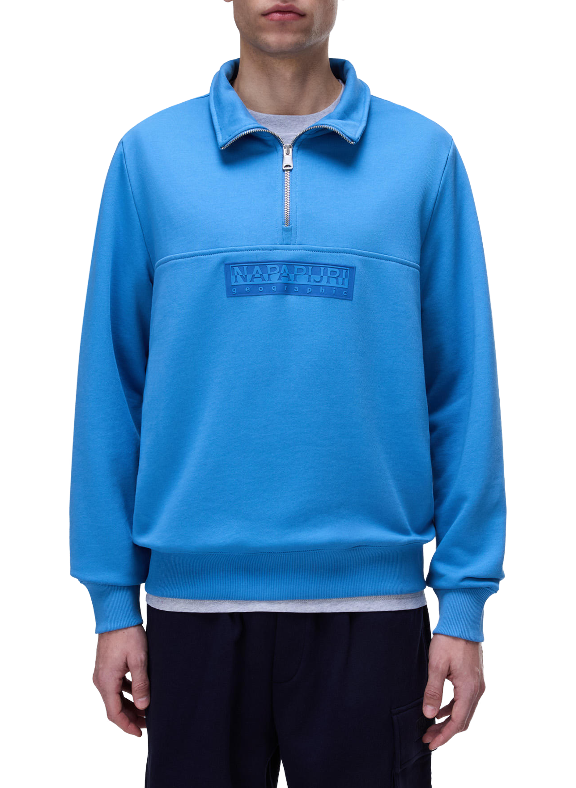 Sweatshirt French Terry zippé à logo en coton NAPAPIJRI Bleu