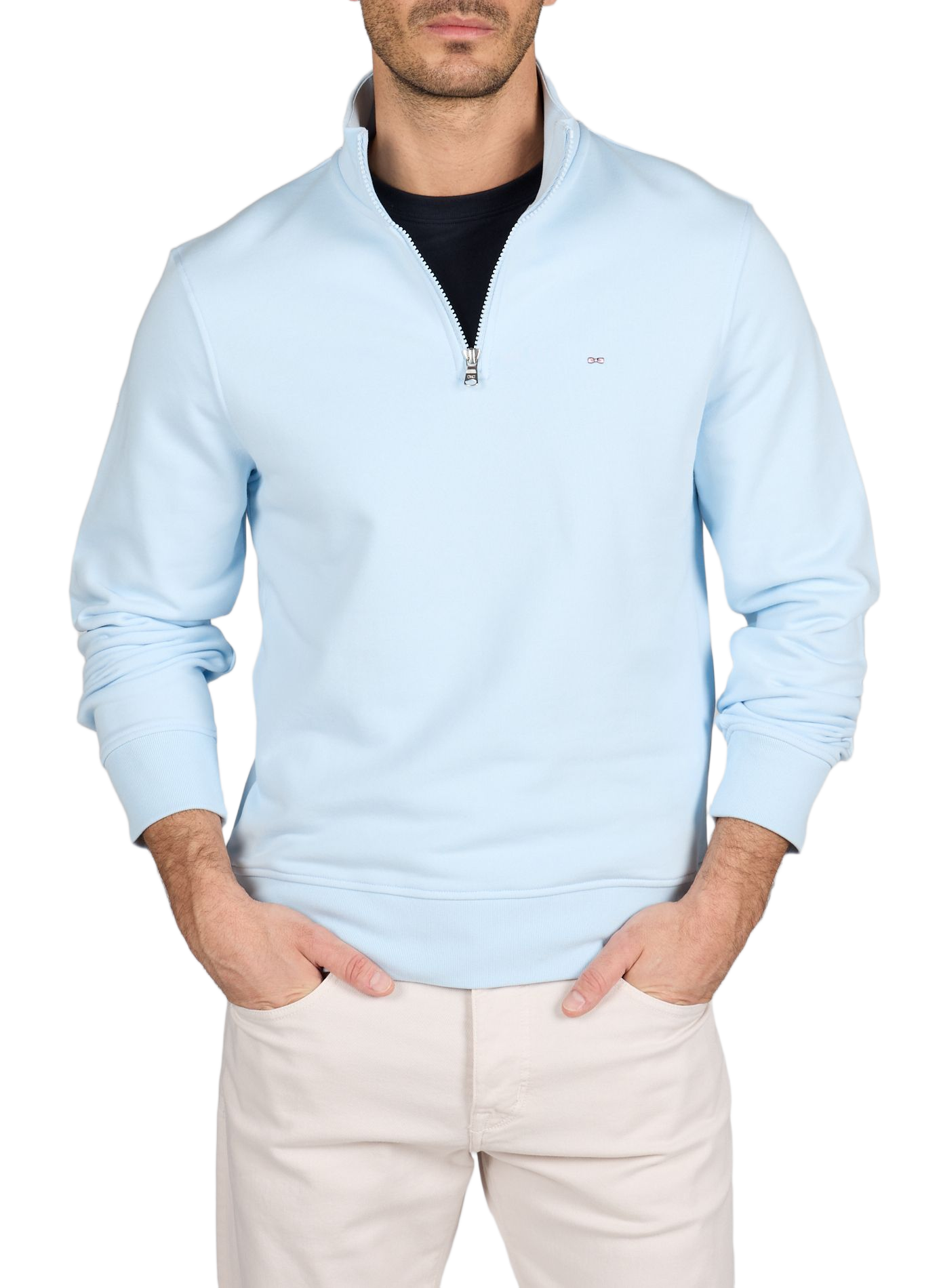 Sweat col zippé en coton EDEN PARK Bleu