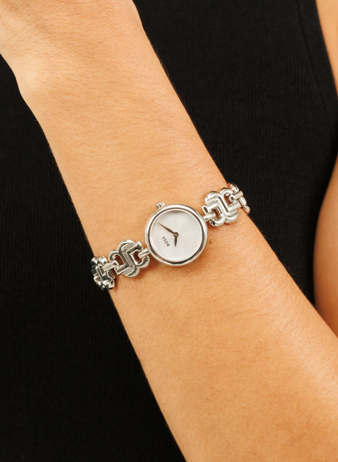 Montre quartz Double B Dressy en acier inoxydable BOSS MONTRES Blanc