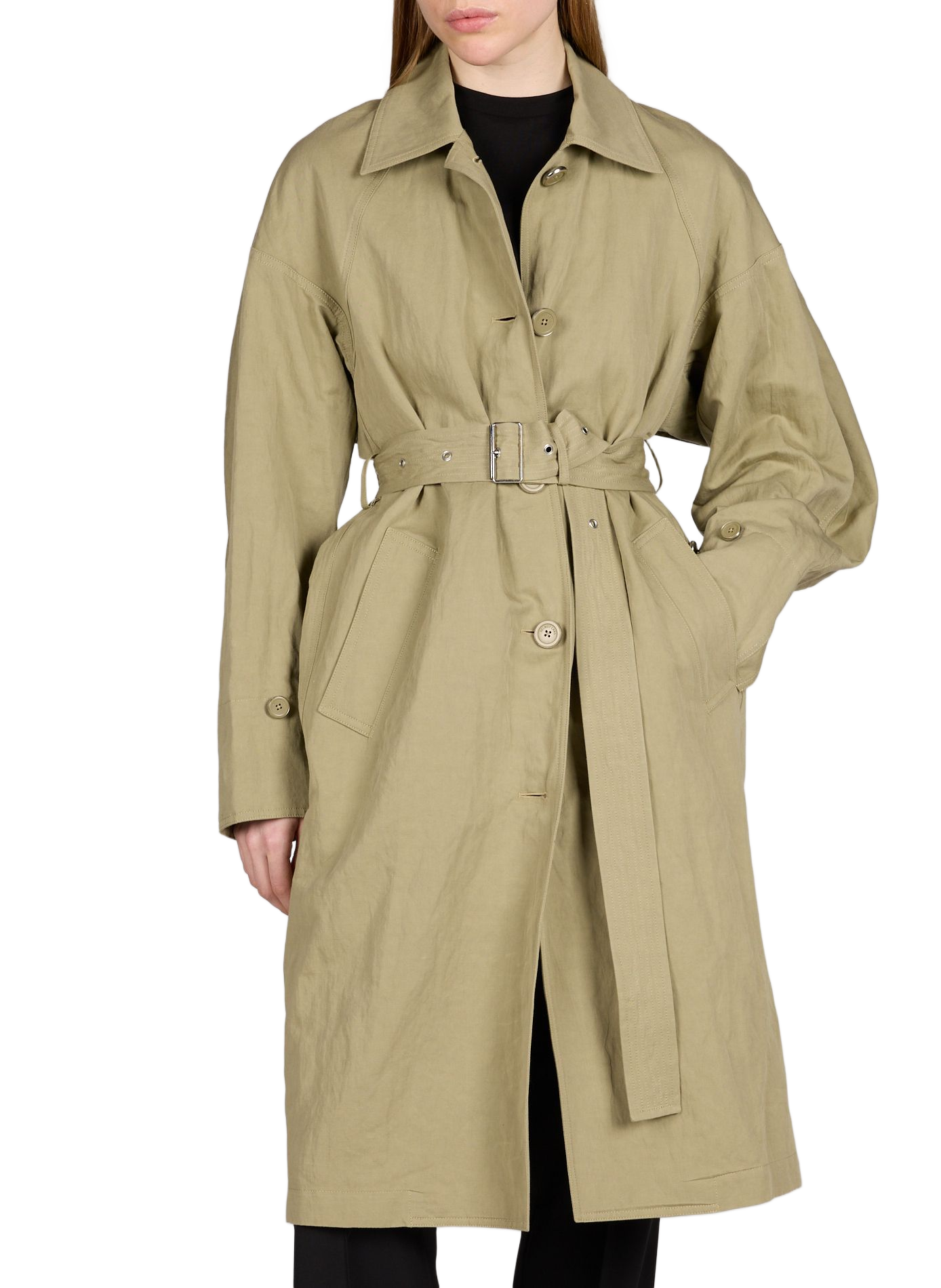 Trench croisé à cape en coton et lin mélangés HELMUT LANG Vert