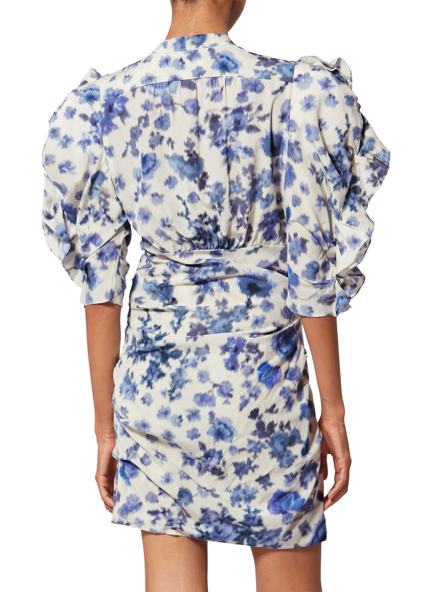Kurzes Seidenkleid mit Stretch aus bedruckter Seide ISABEL MARANT Blau