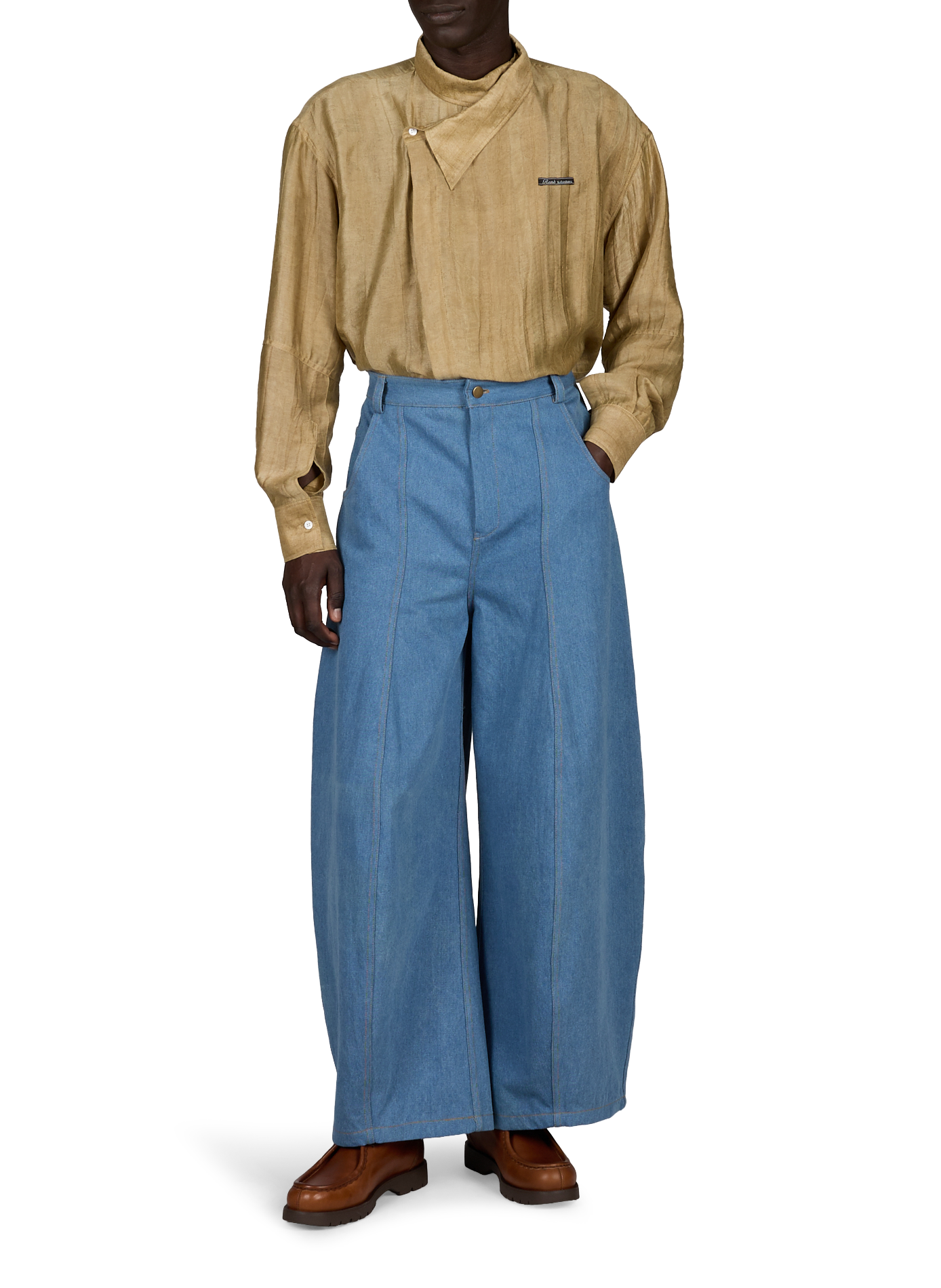 High-waisted cotton balloon-cut jeans RENÈ Blue