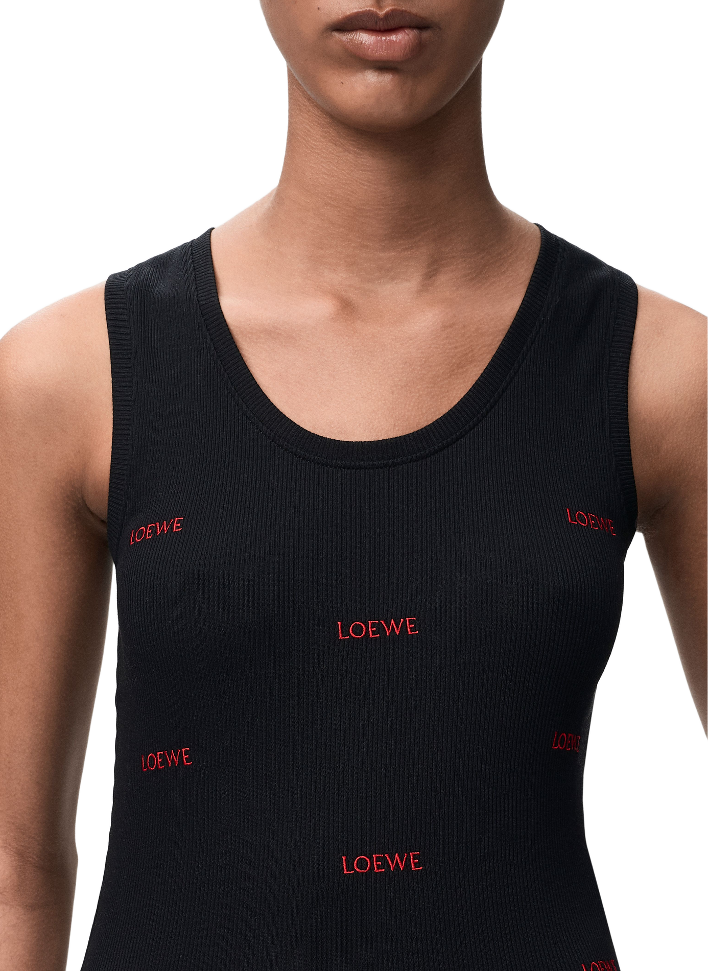 Mouwloos top met geborduurd logo van stretchkatoen LOEWE Zwart