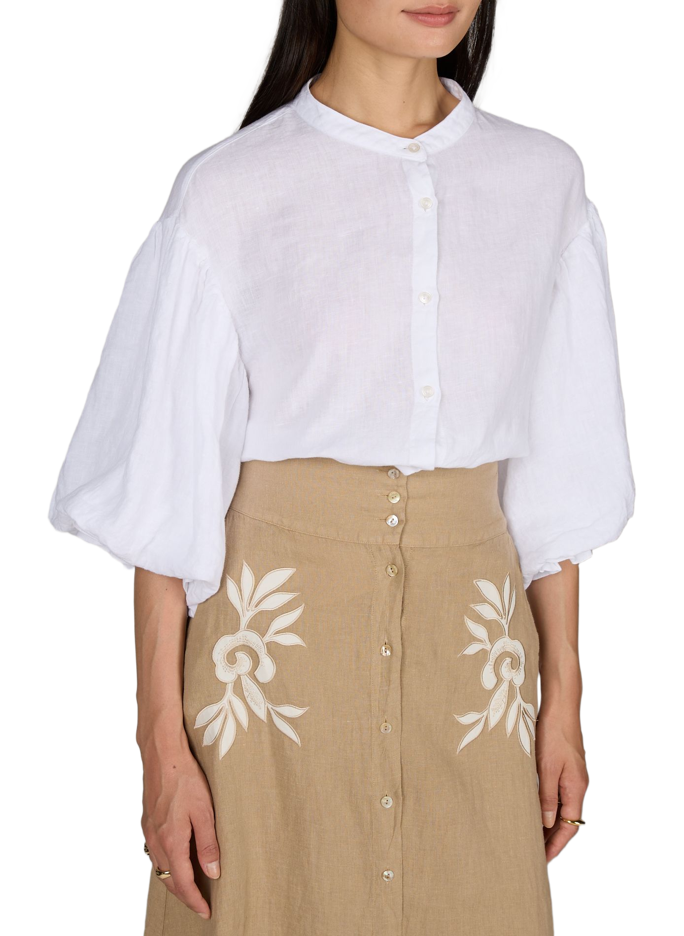 Linen blouse with puff sleeves MR MOOD White