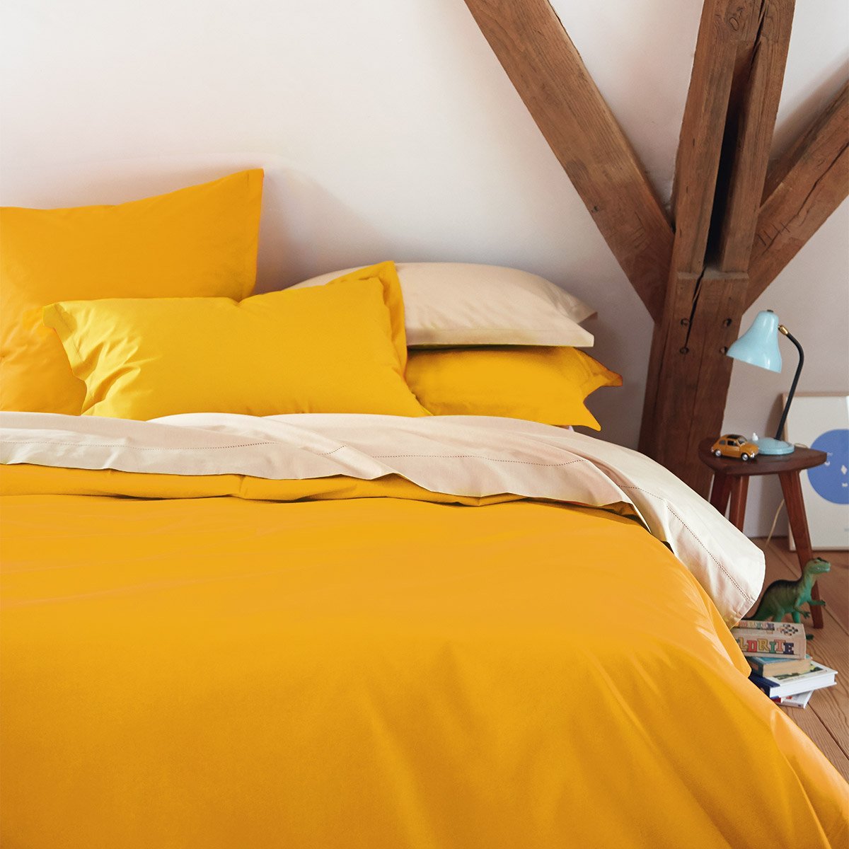 Drap plat en percale de coton, alcove | Orange DESFORGES Maison