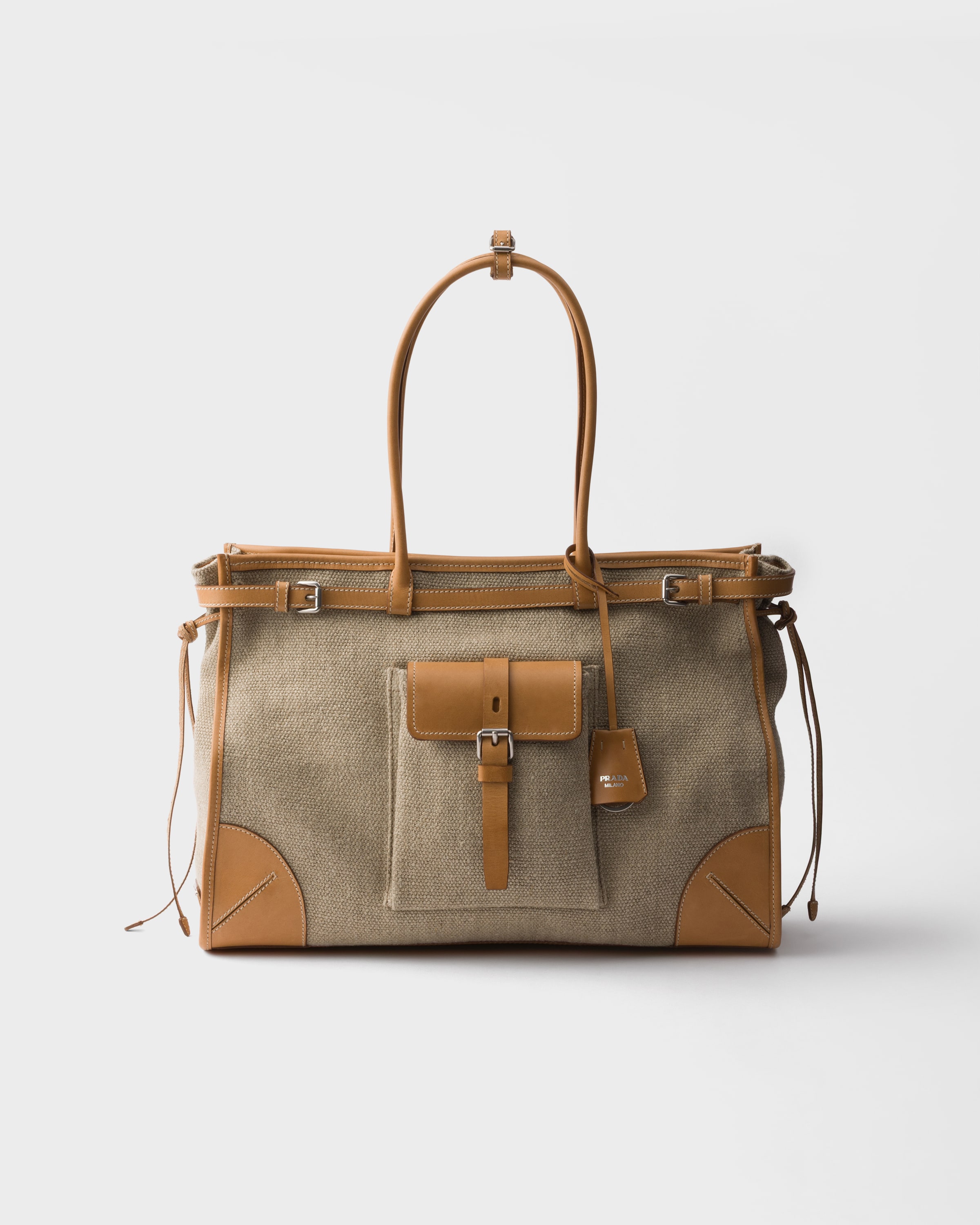 Cabas prada bonnie en lin et cuir PRADA Beige