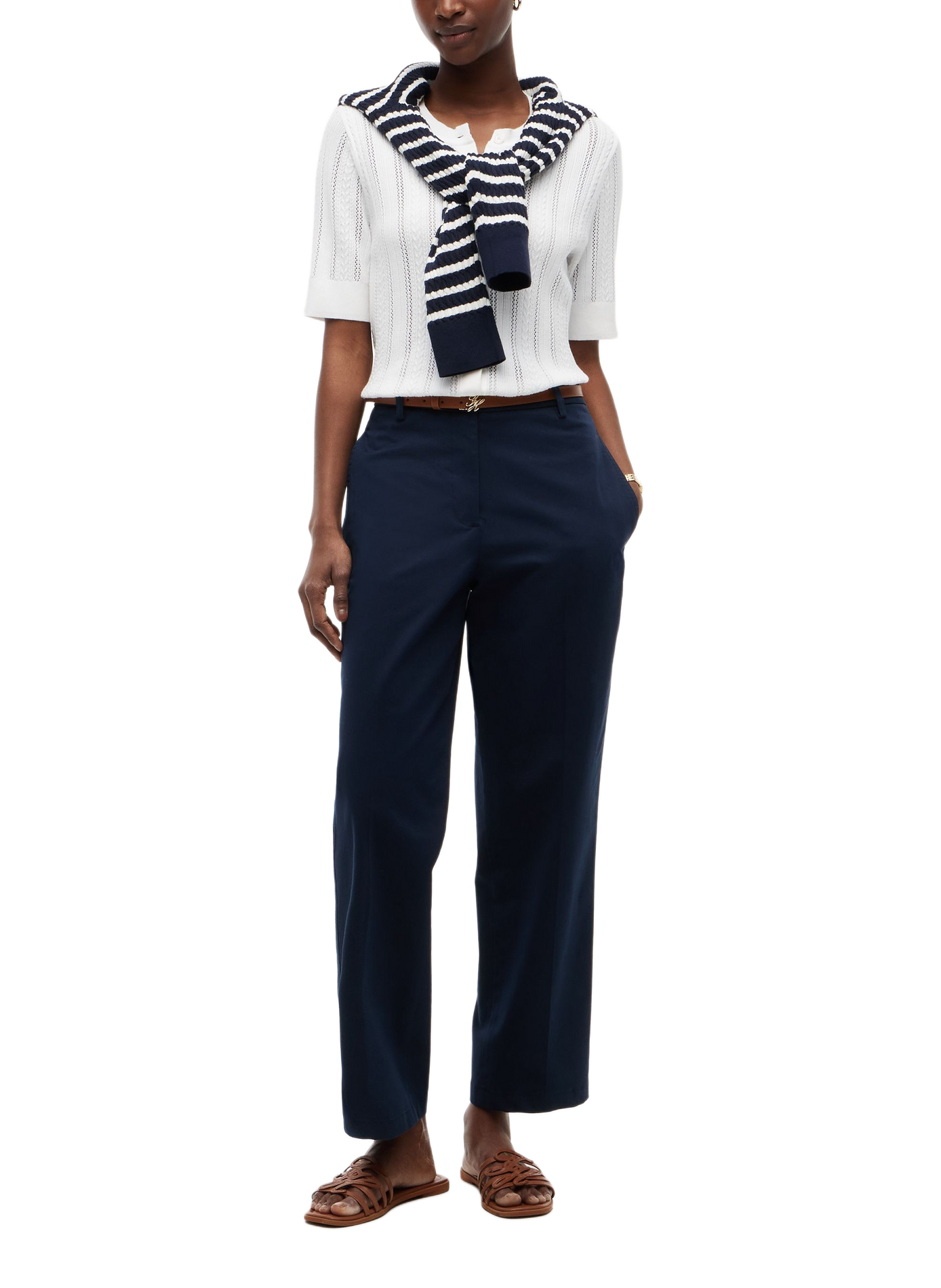 Round neck top in mixed cotton TOMMY HILFIGER Blue