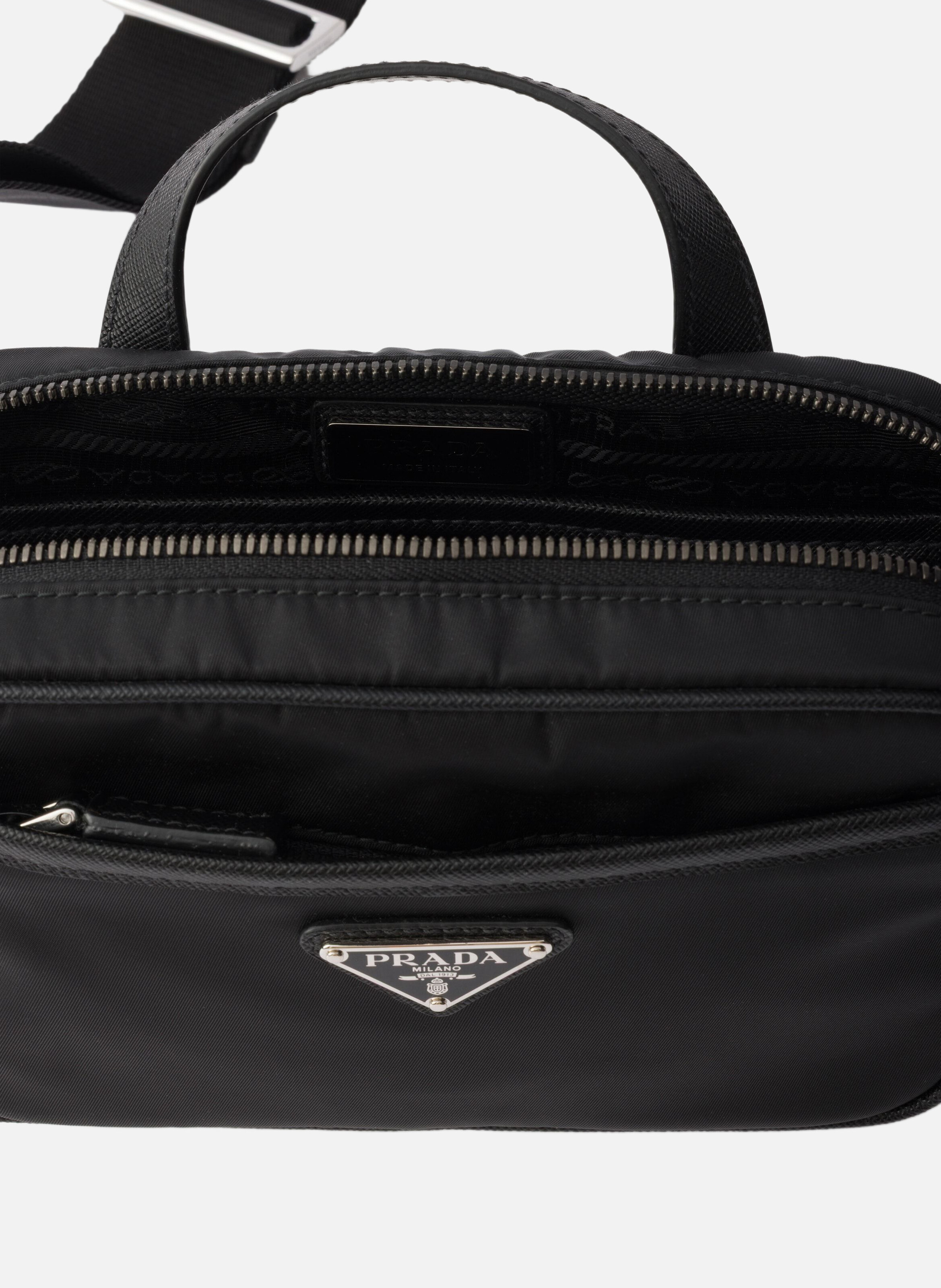 Sac porté épaule en re-nylon et cuir saffiano PRADA Noir
