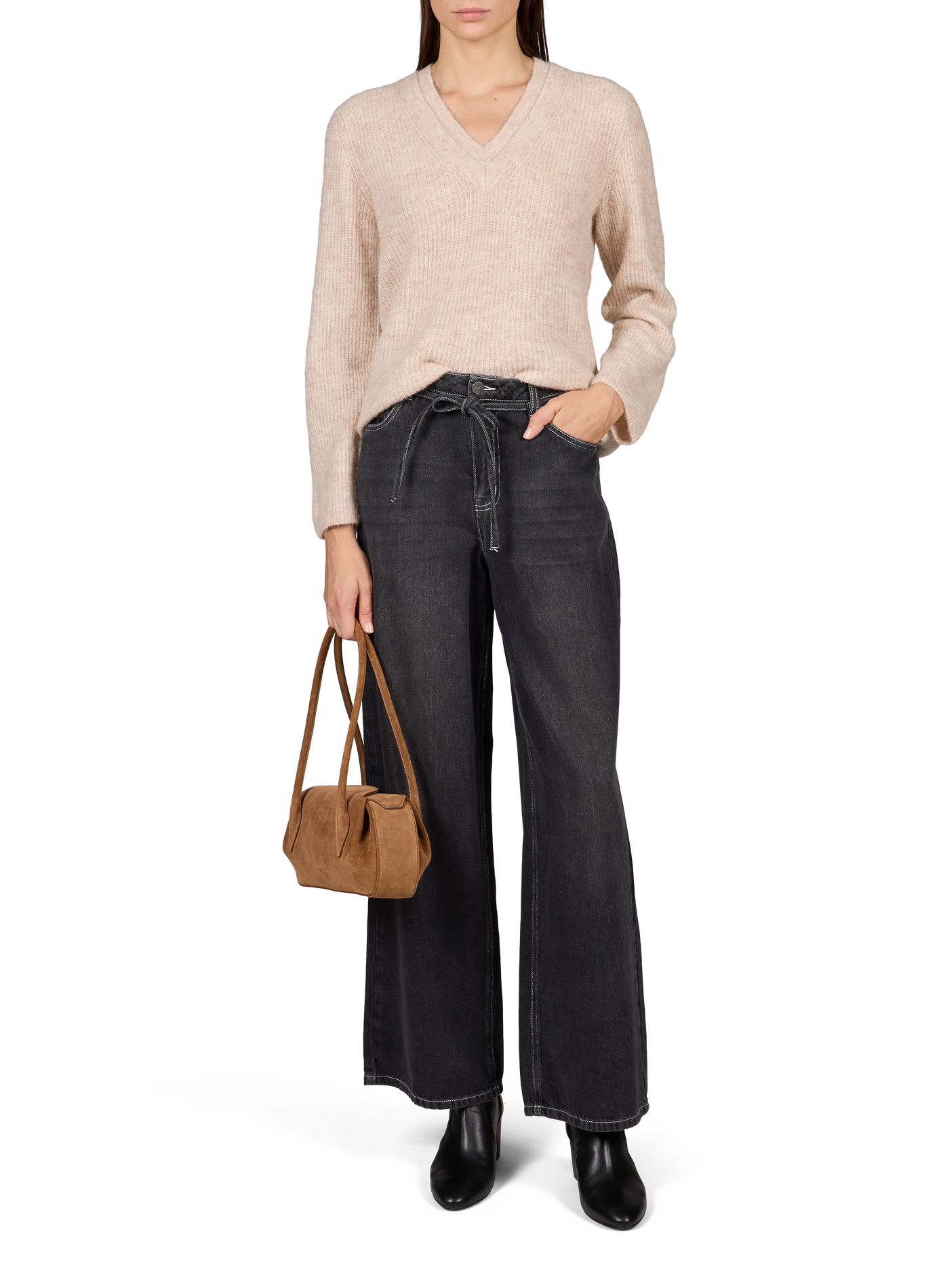 Small Oyster suede leather handbag YUZEFI Brown