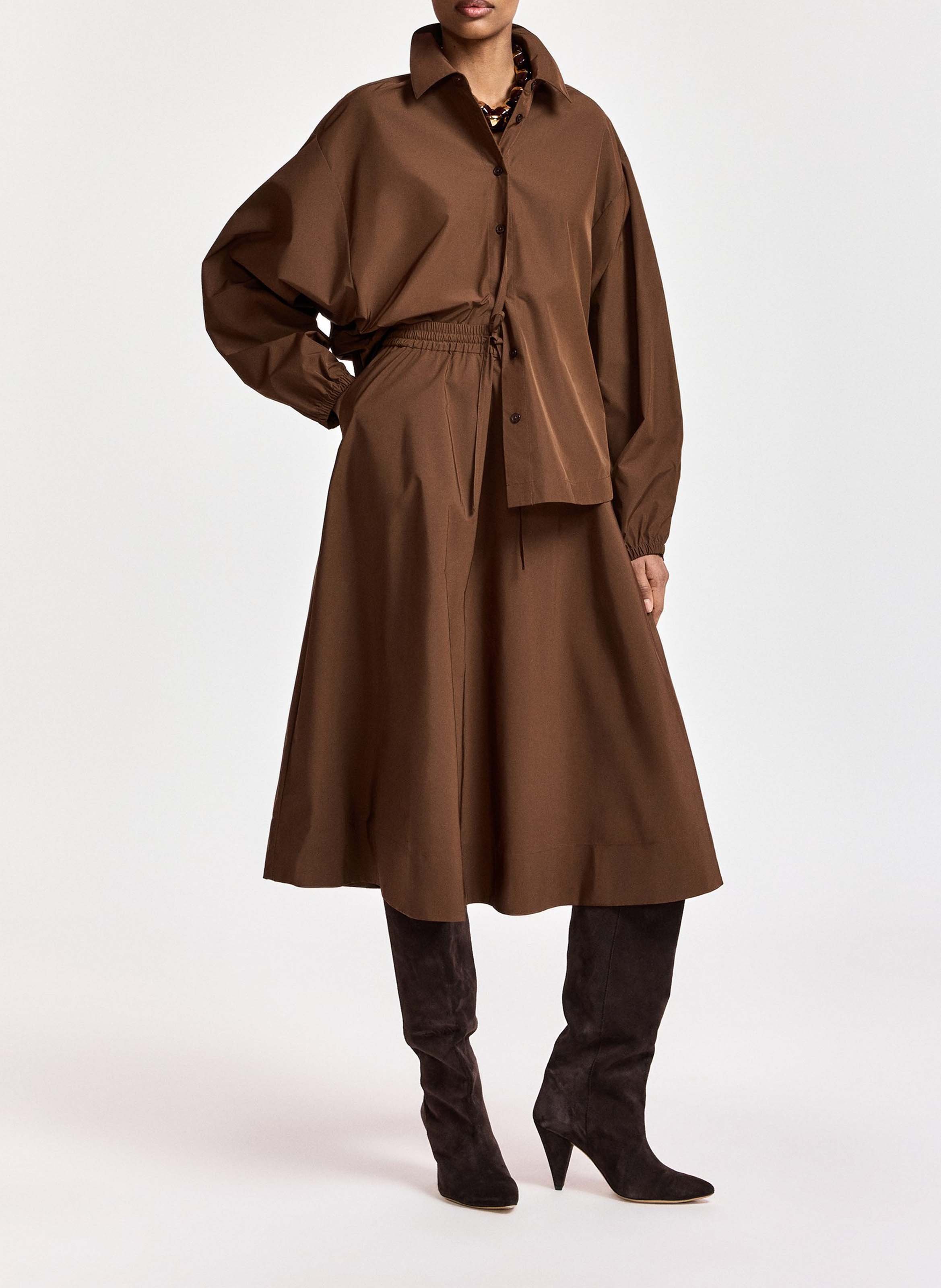 Jupe midi évasée à taille élastique keely2 ESSENTIEL ANTWERP Marron