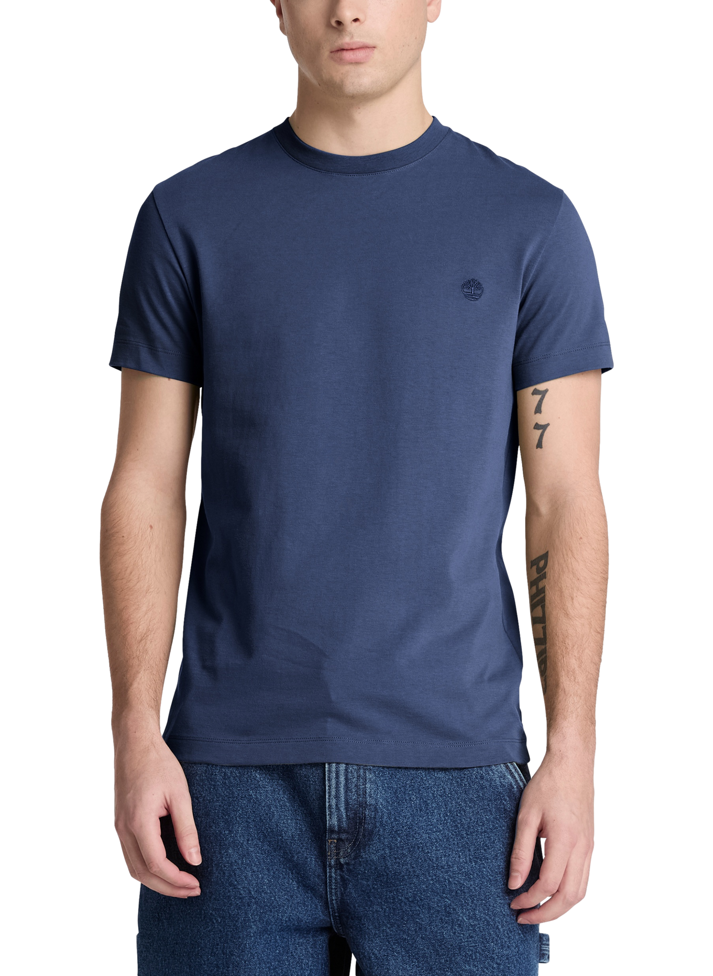 T-shirt droit à logo brodé en coton TIMBERLAND Bleu