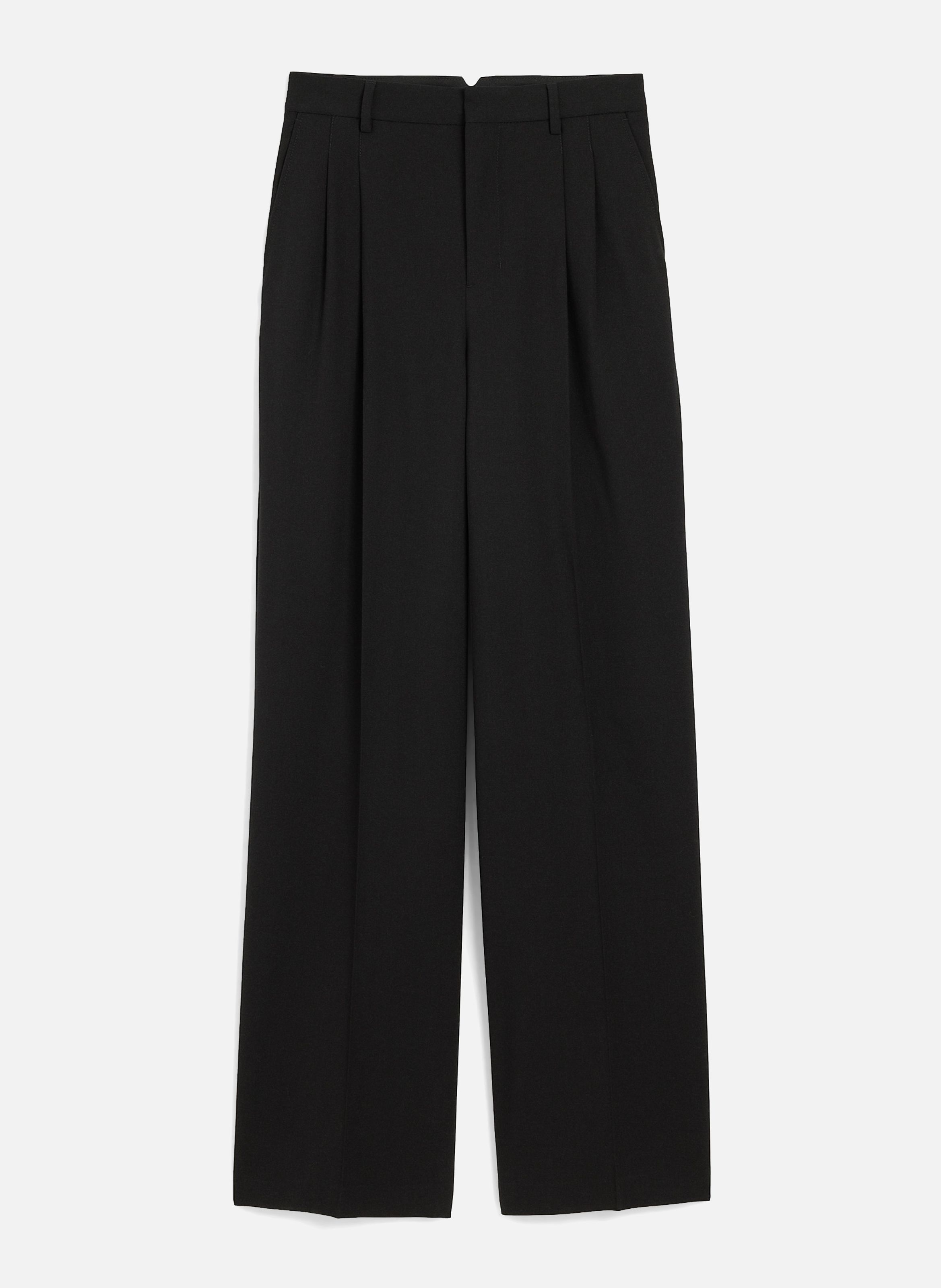 Pantalon coupe wide taille haute en laine AMI PARIS Noir