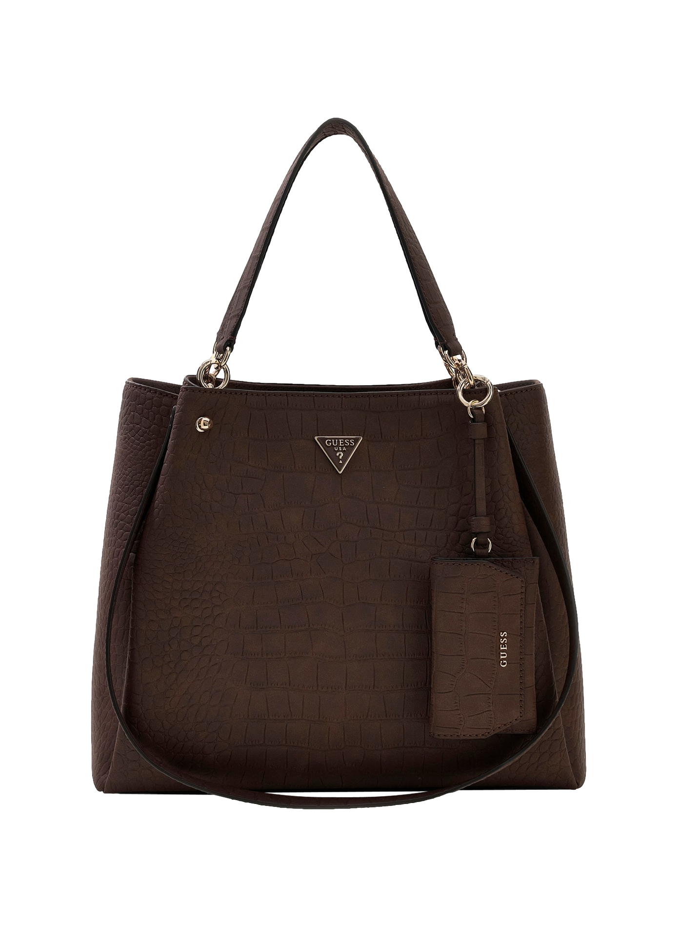 Sac à main effet croco GUESS Marron