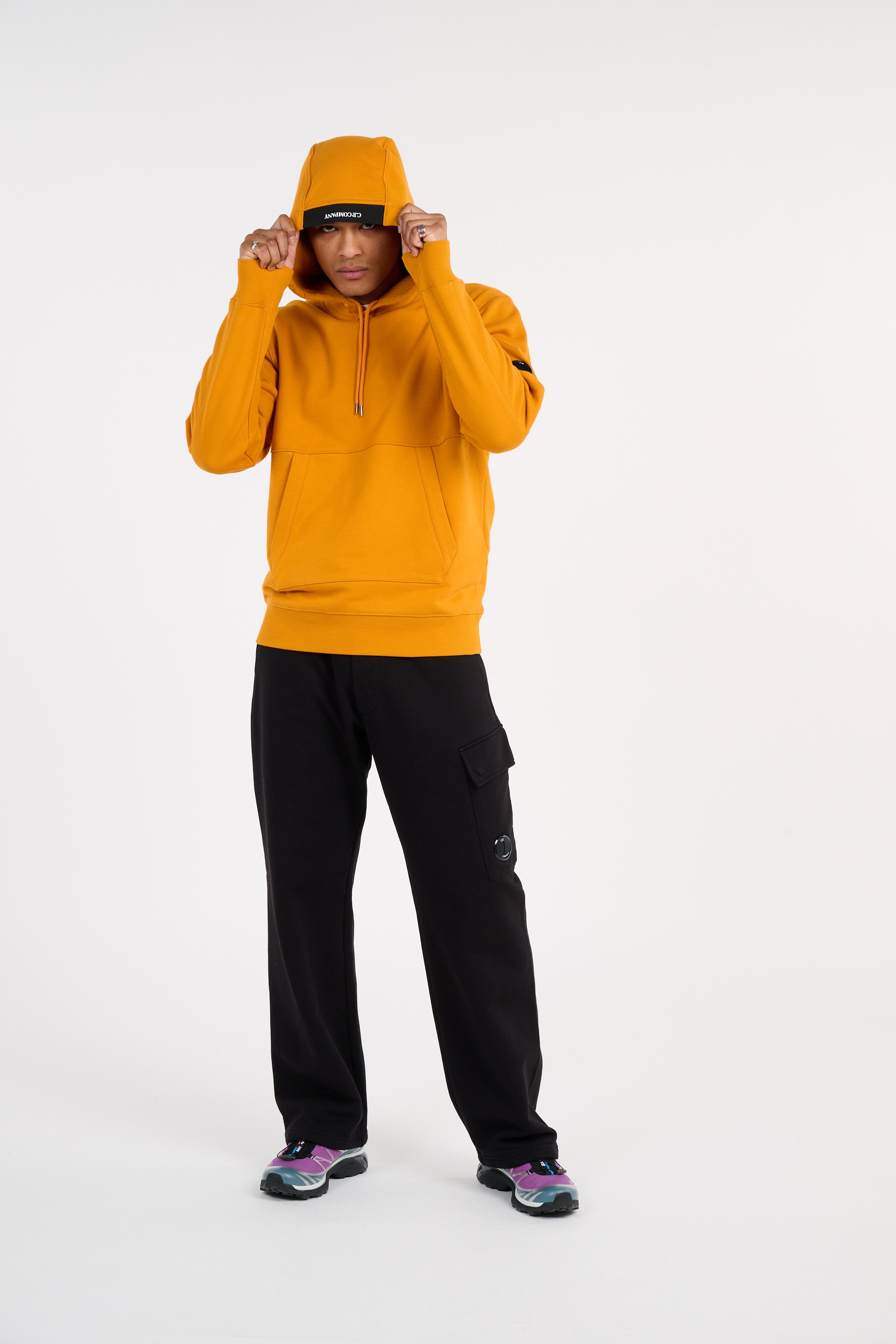 Hoodie diagonal raised fleece hooded lens sweatshirt CP COMPANY Orange