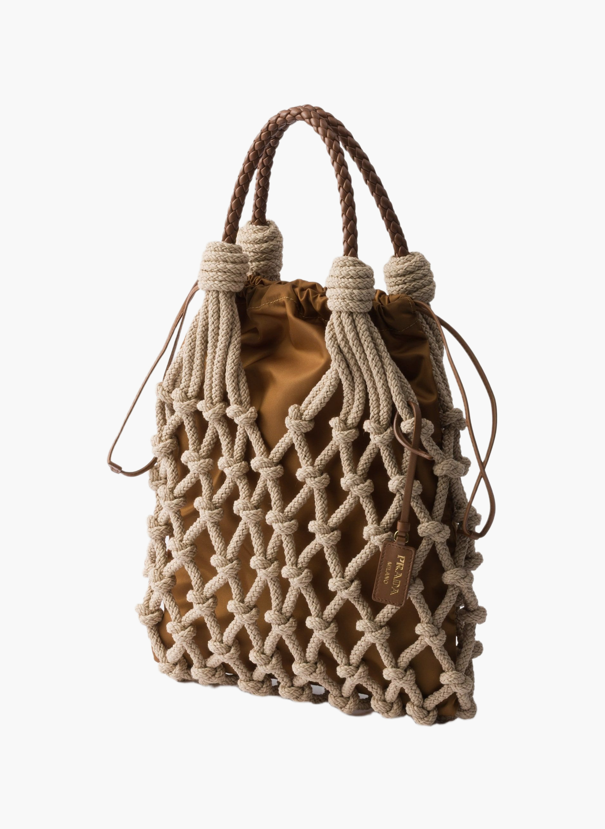 Sac prada noué en macramé de coton PRADA Beige