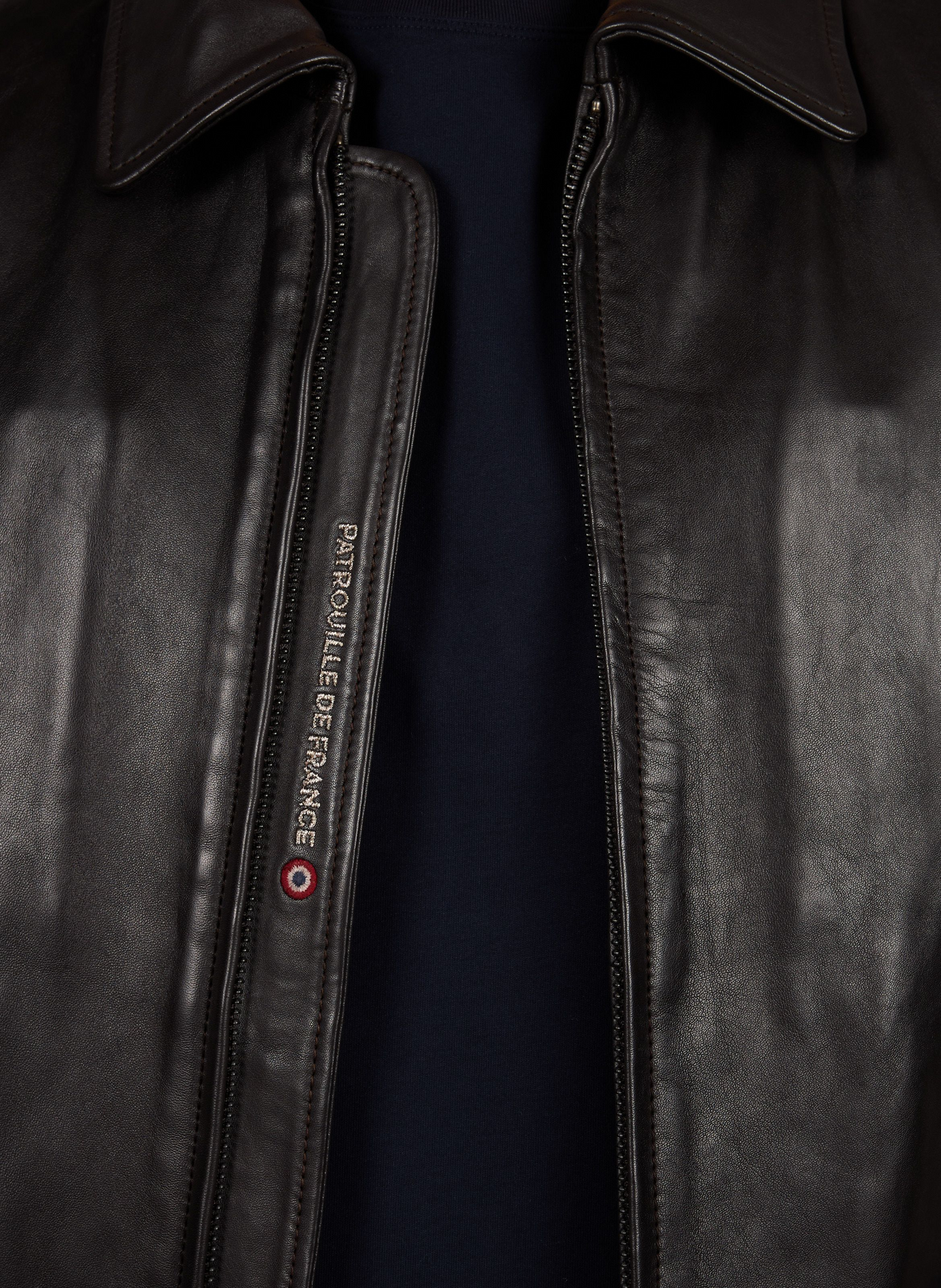 Blouson Guard Ycon droit en cuir PATROUILLE DE FRANCE X REDSKINS Marron