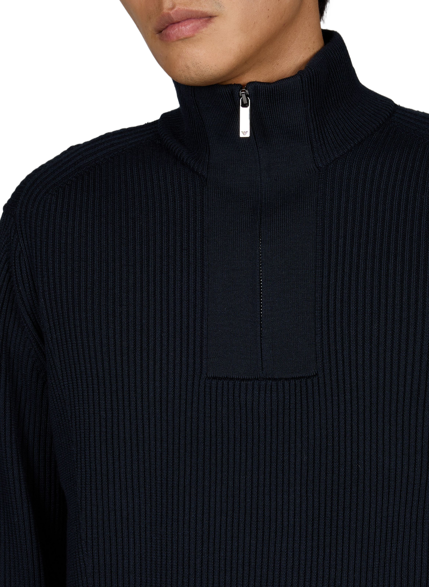 Wollen en katoenen trui met hoge kraag en rits EMPORIO ARMANI Blauw