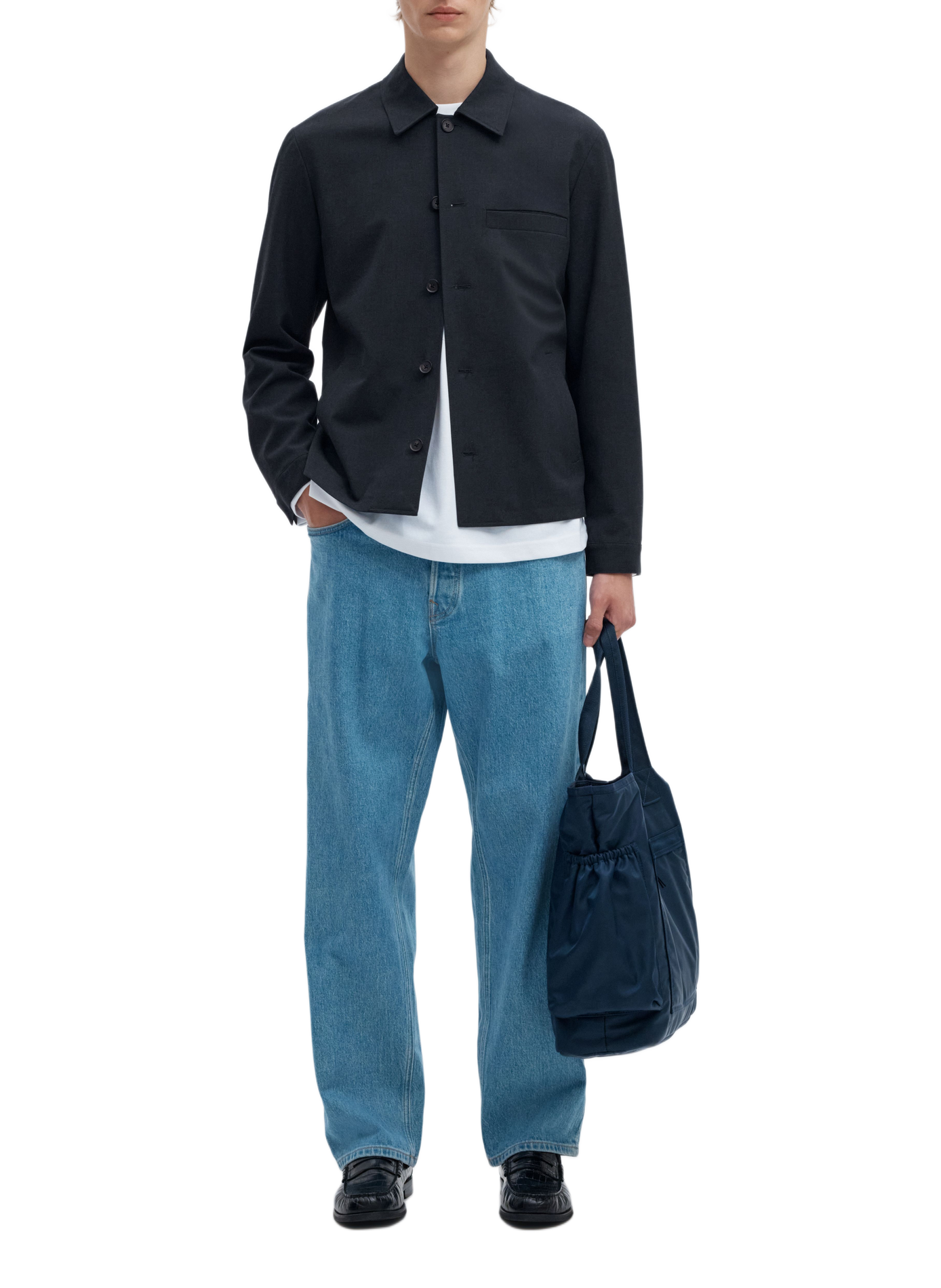 Gerade geschnittene Jacke mit klassischem Kragen und Knopfleiste SELECTED Blau