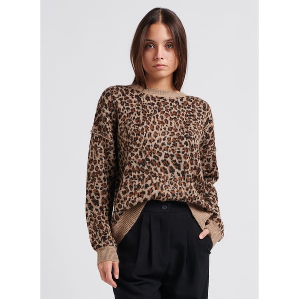 Pull col rond à imprimé léopard