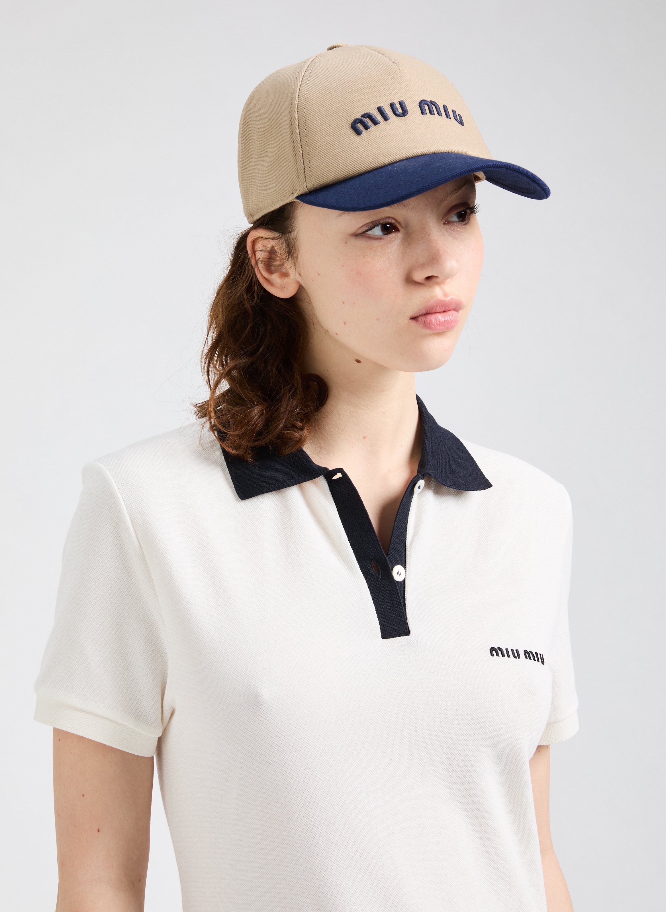 Robe polo en piqué de coton MIU MIU Blanc