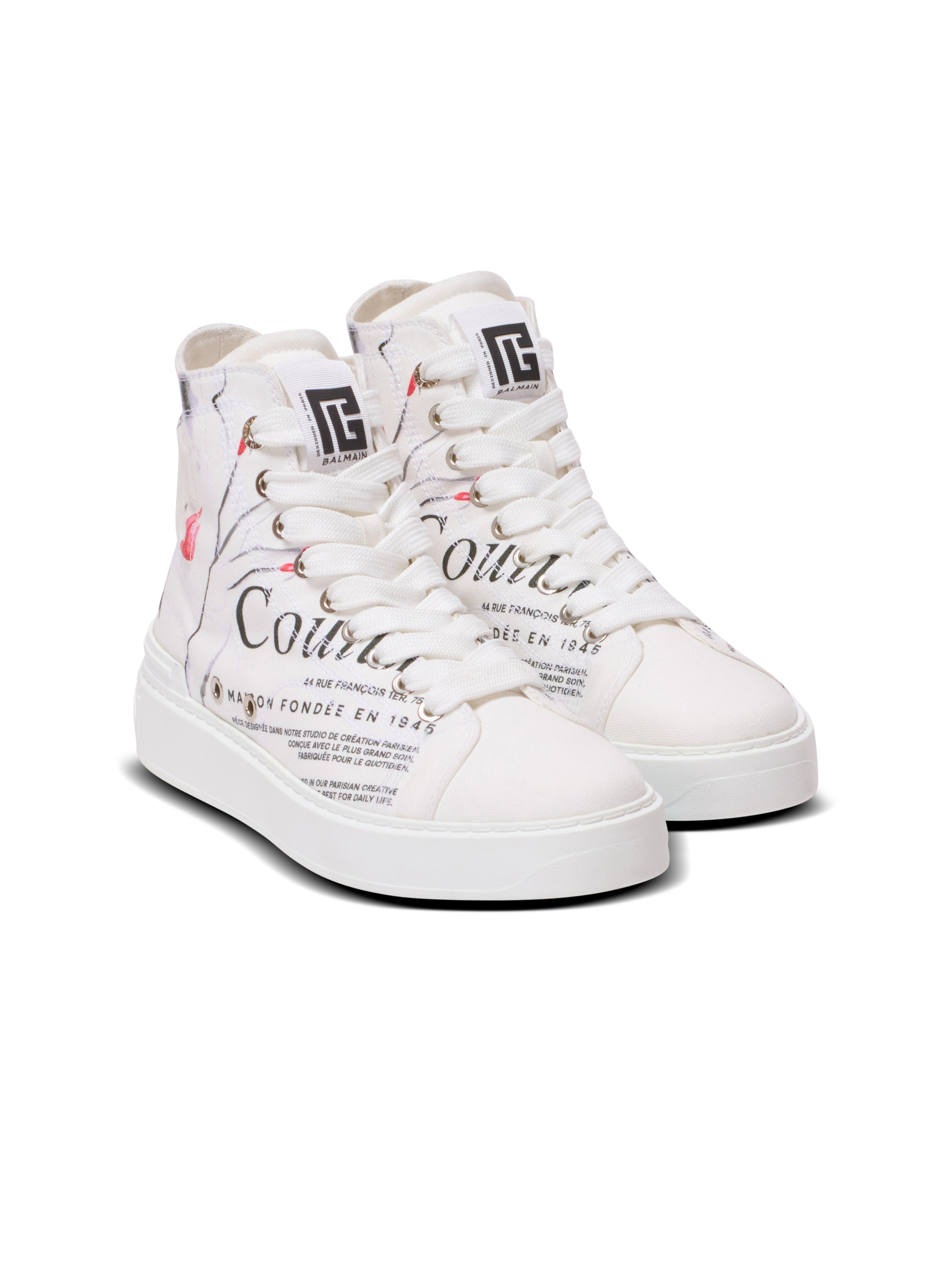 Baskets b-court high top imprimées balmain beauty BALMAIN Blanc