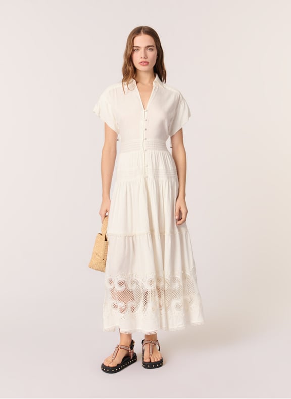 Robe longue cintrée col v Beige by MAJE MAJE Robe longue cintrée col v Beige