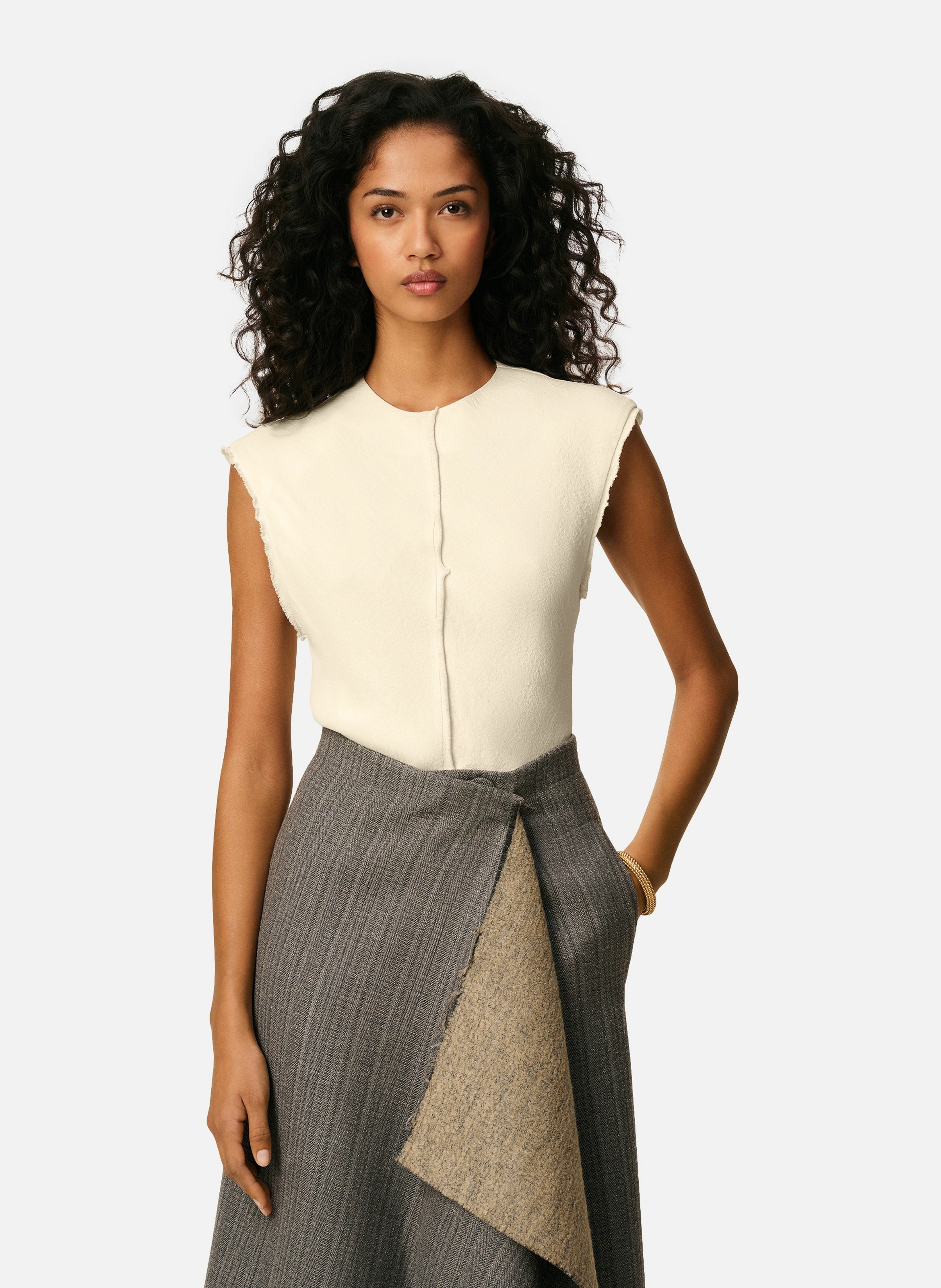 Top sans manches en crèpes de viscose AMI PARIS Blanc