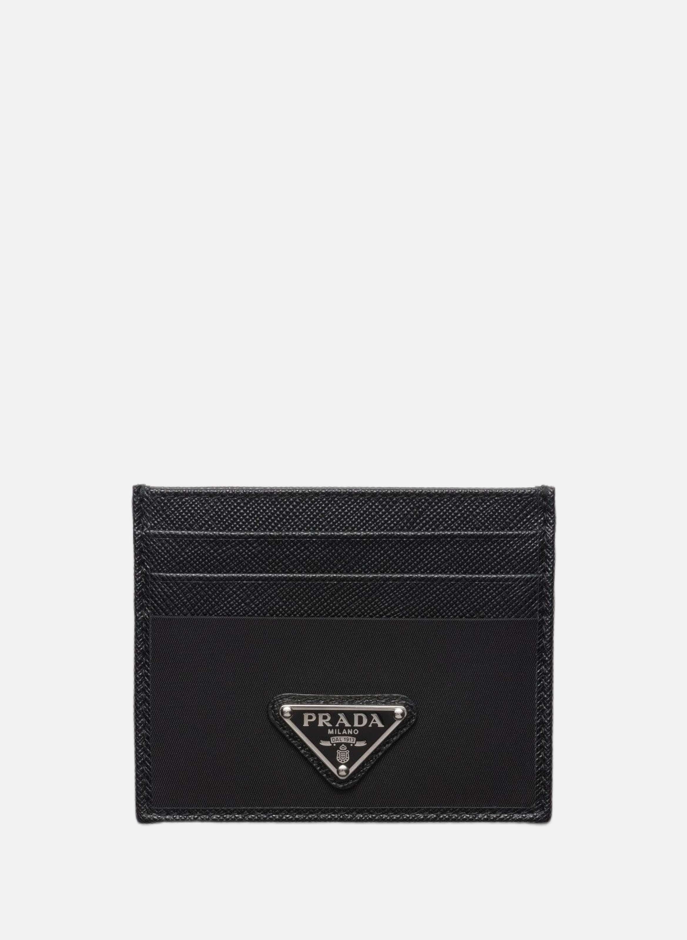 Porte-cartes en re-nylon et cuir saffiano PRADA Noir