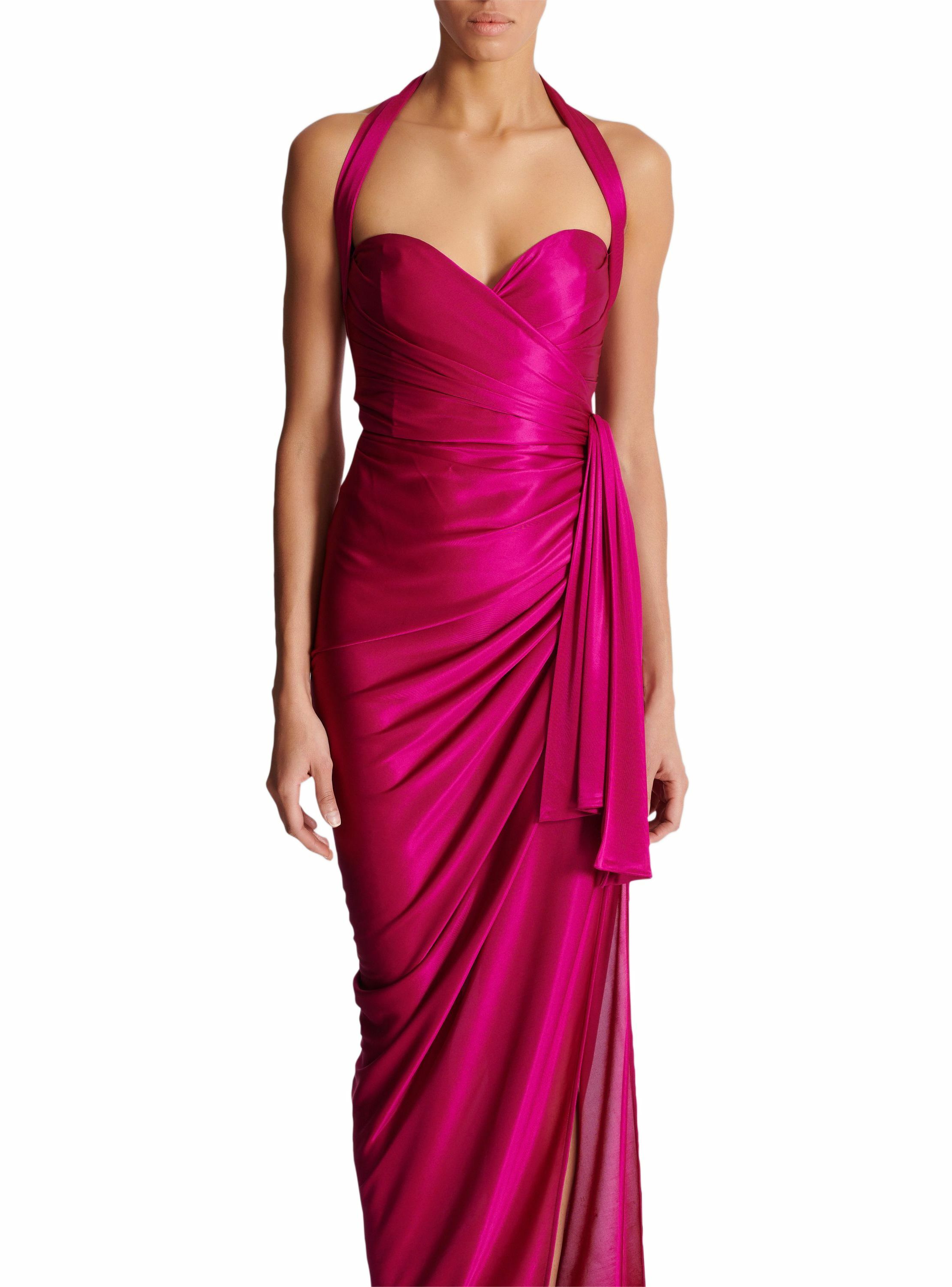 Robe fluide drapée en jersey interlock BALMAIN Rose