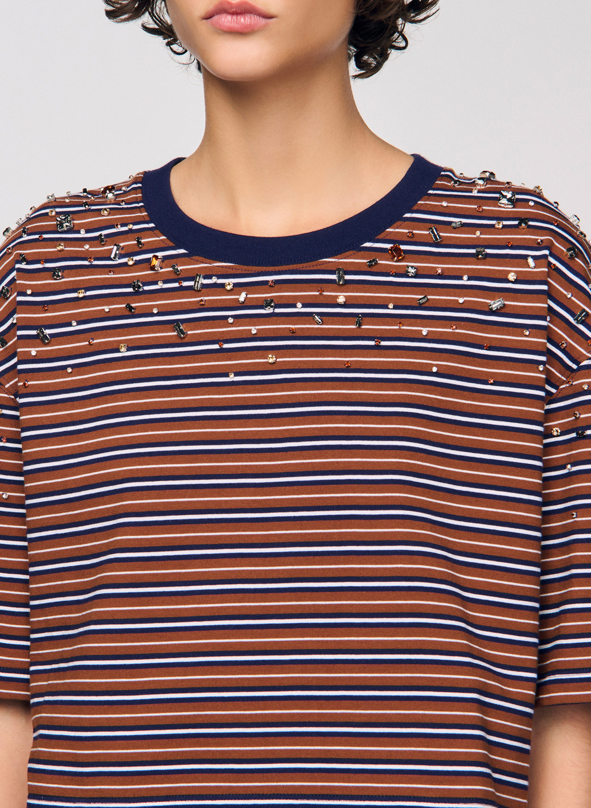 Tee-shirt ample col rond en coton Marron