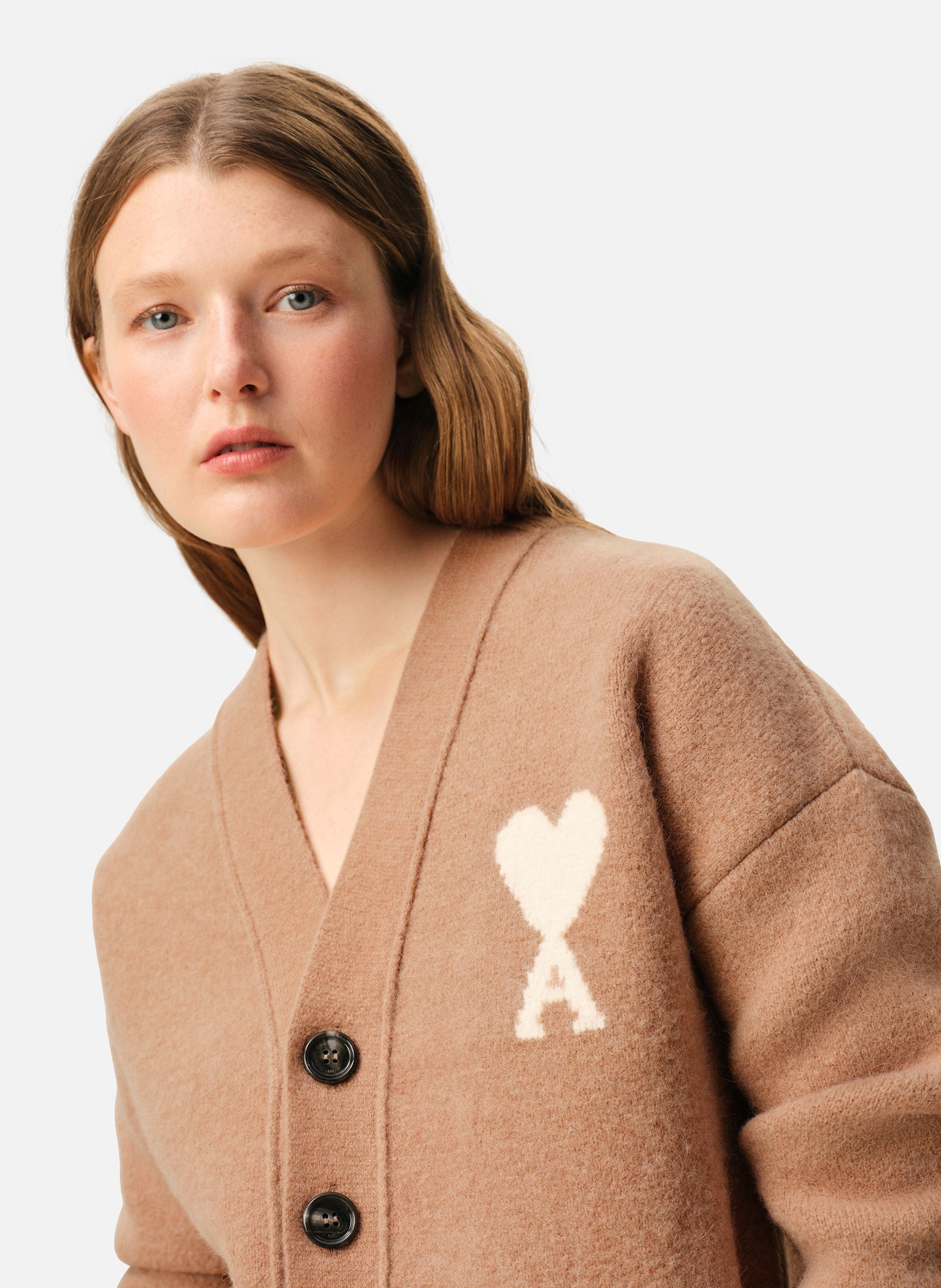 Cardigan ami de coeur en alpaga unisexe AMI PARIS Marron