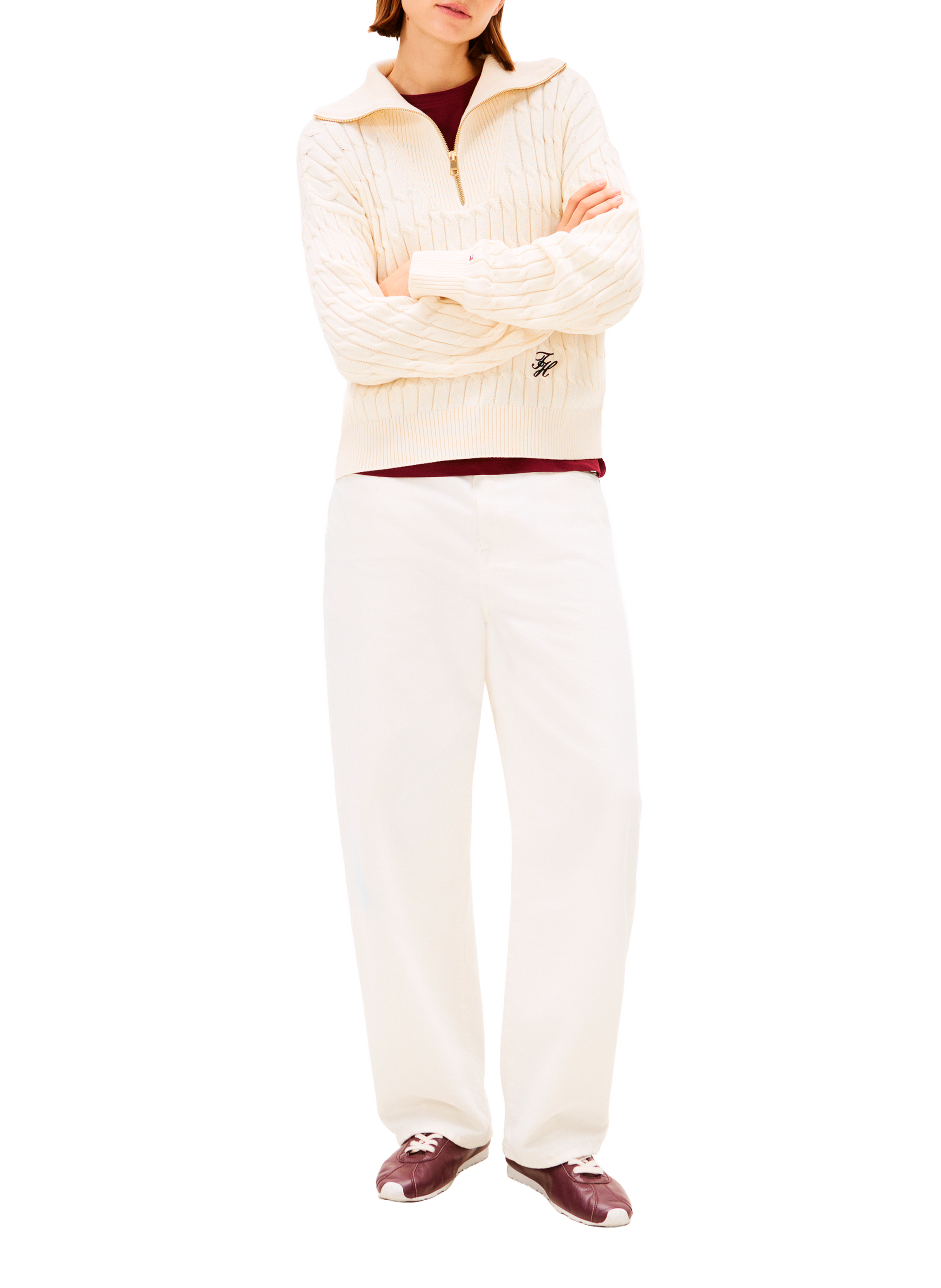 Pull à col montant en coton TOMMY HILFIGER Beige