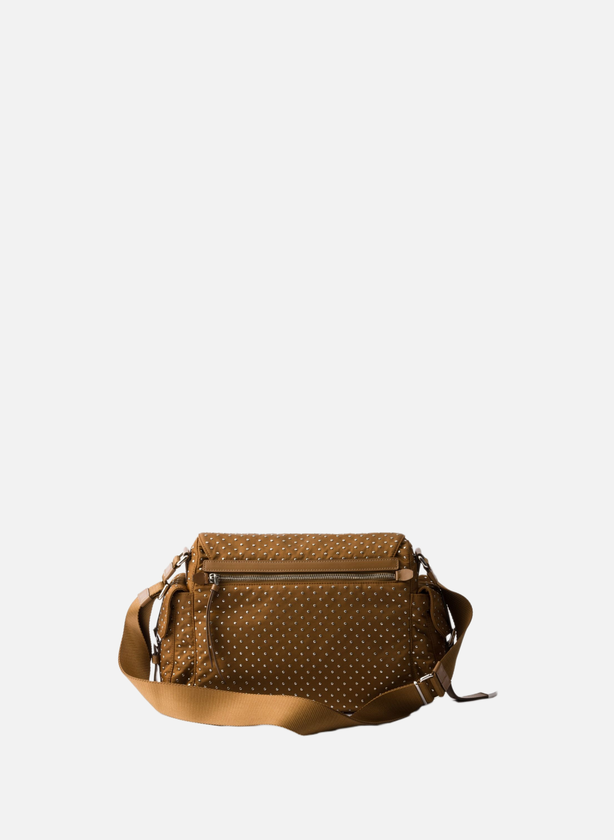 Sac à bandoulière en re-nylon avec clous PRADA Marron