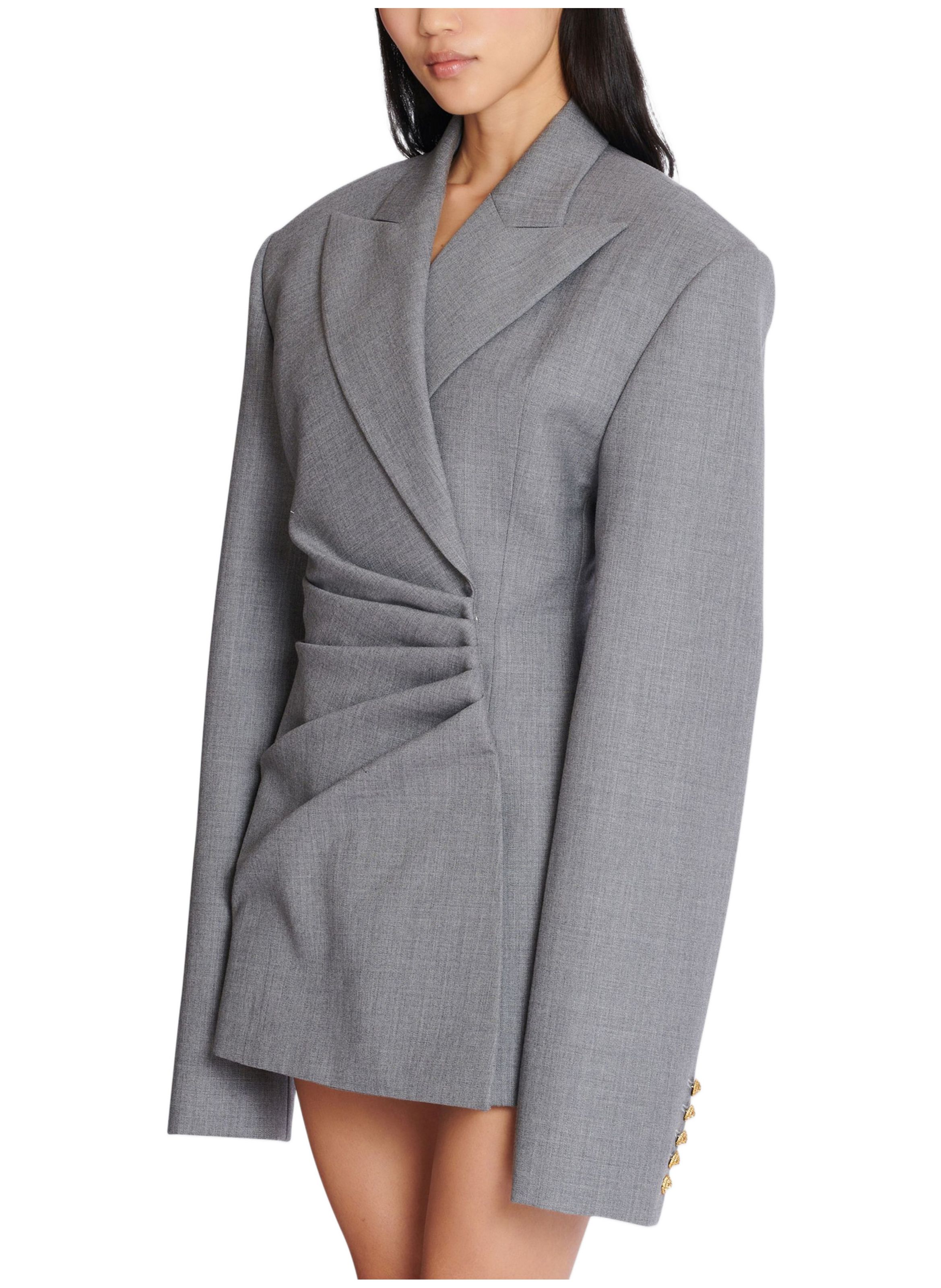 Robe-veste courte en laine drapée BALMAIN Gris