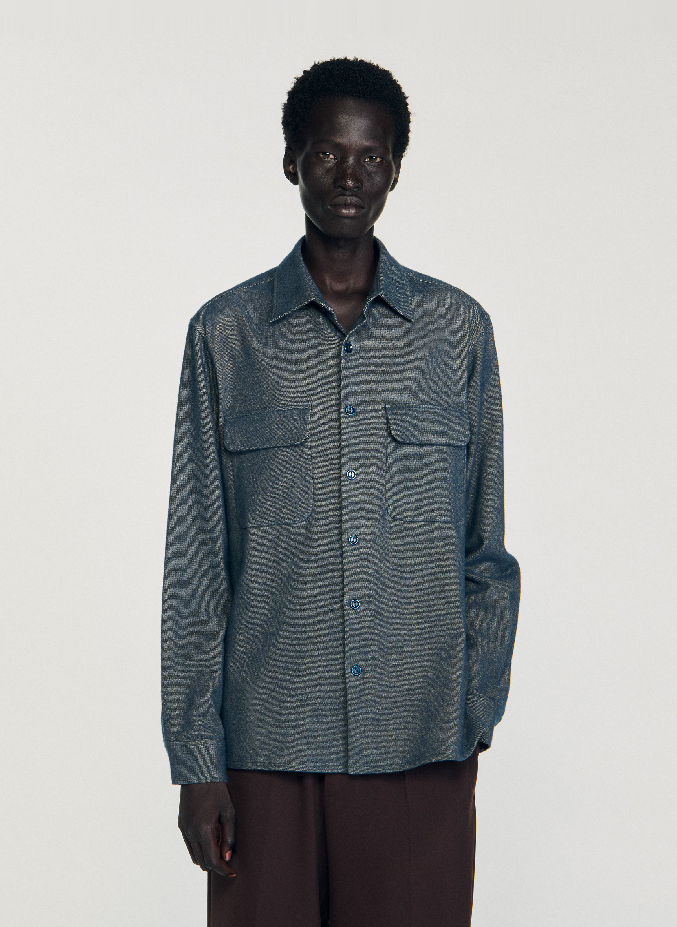 Chemise droite col classique en coton SANDRO Bleu