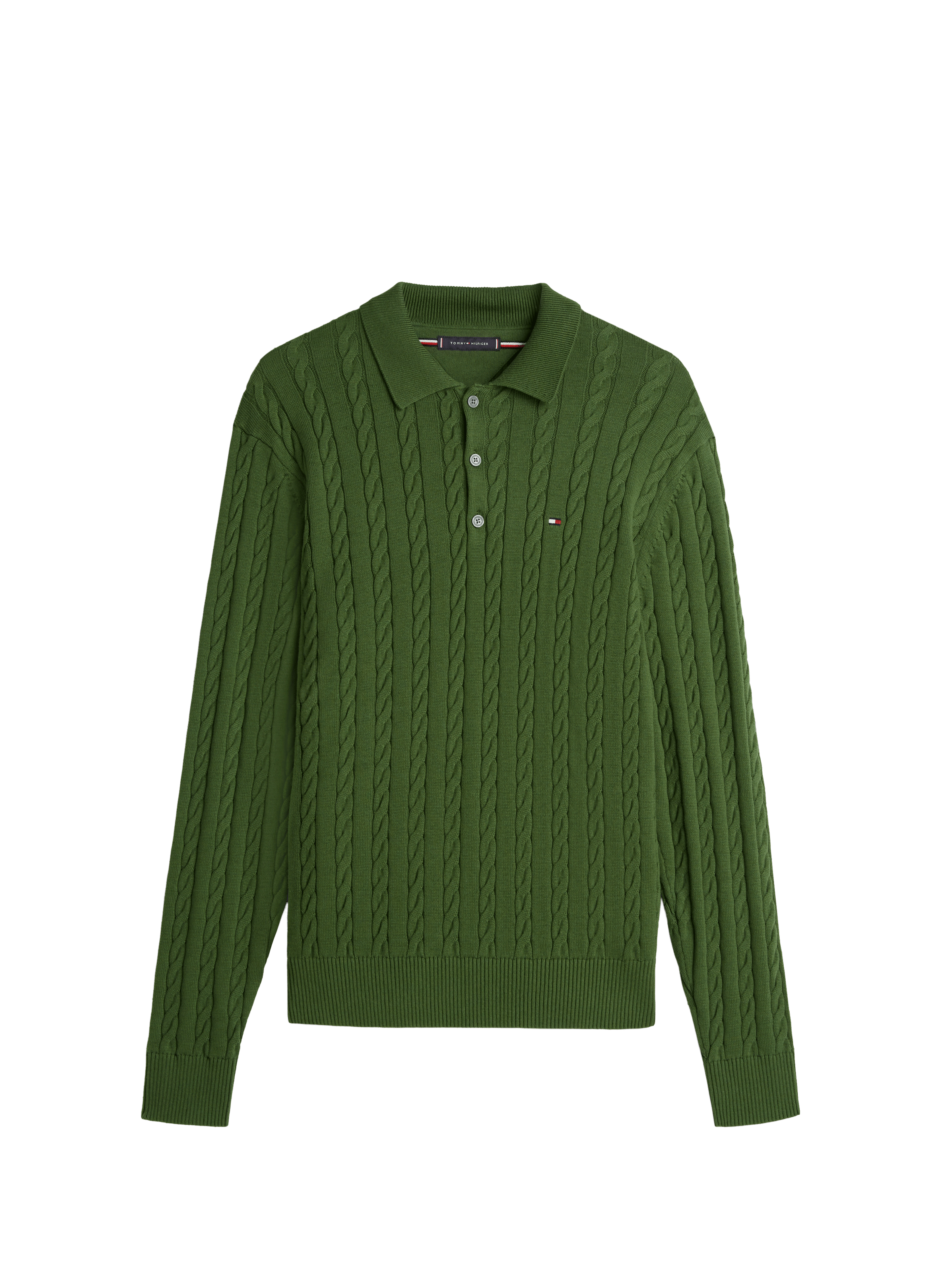 Pull en maille torsadée col v boutonnée TOMMY HILFIGER Vert