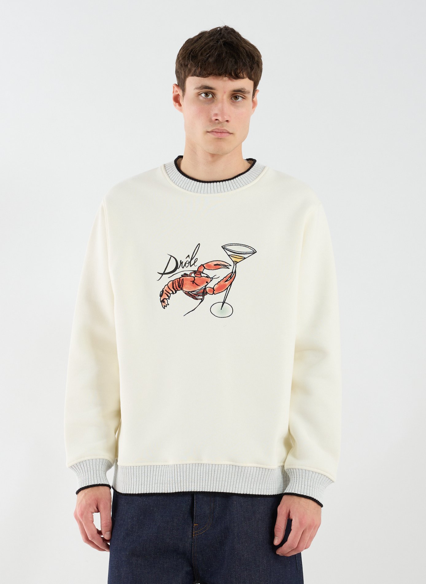 DROLE DE MONSIEUR Pull ample brodé en coton Beige