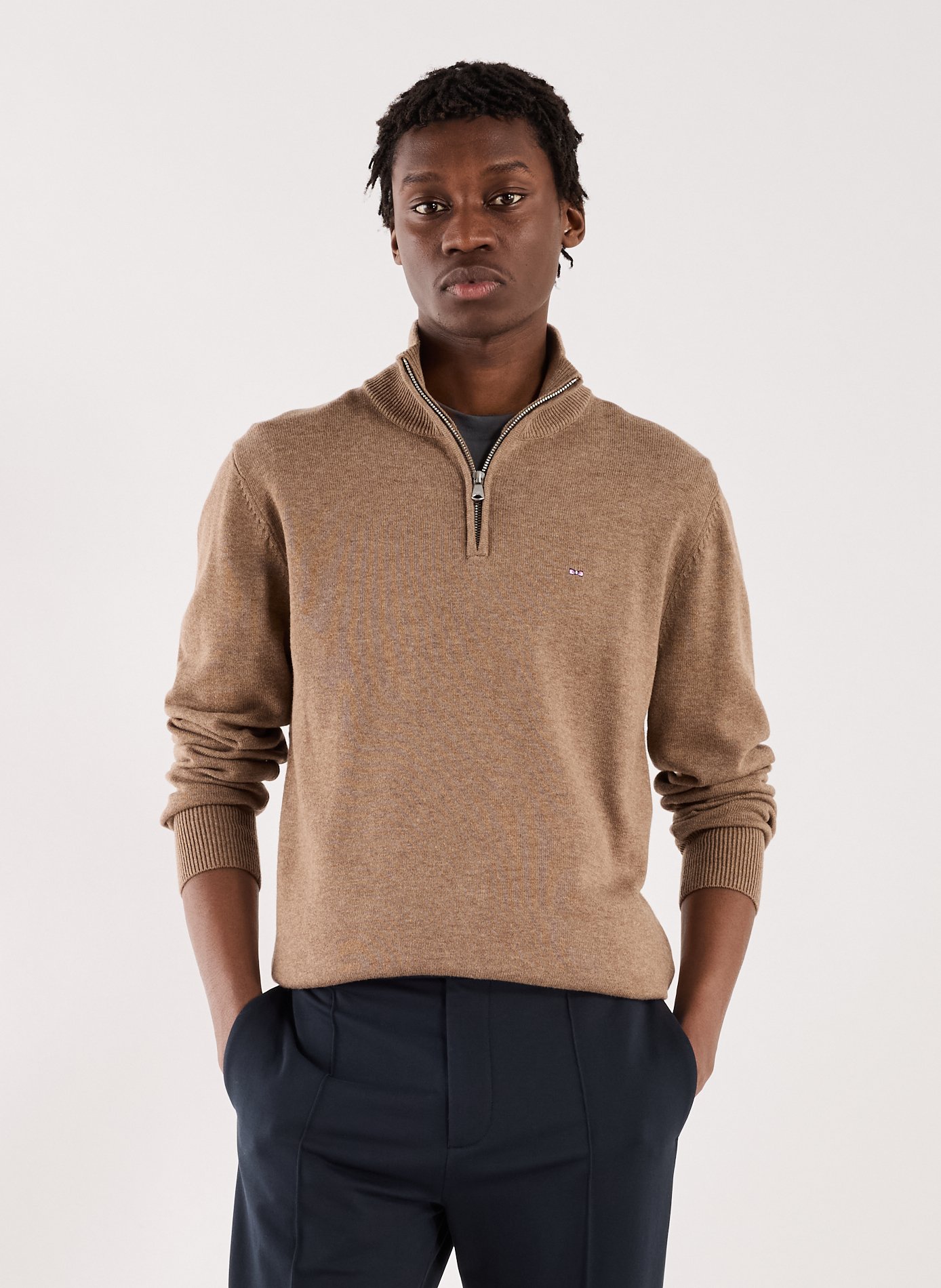 Wool and cotton zip-up sweater EDEN PARK Brown