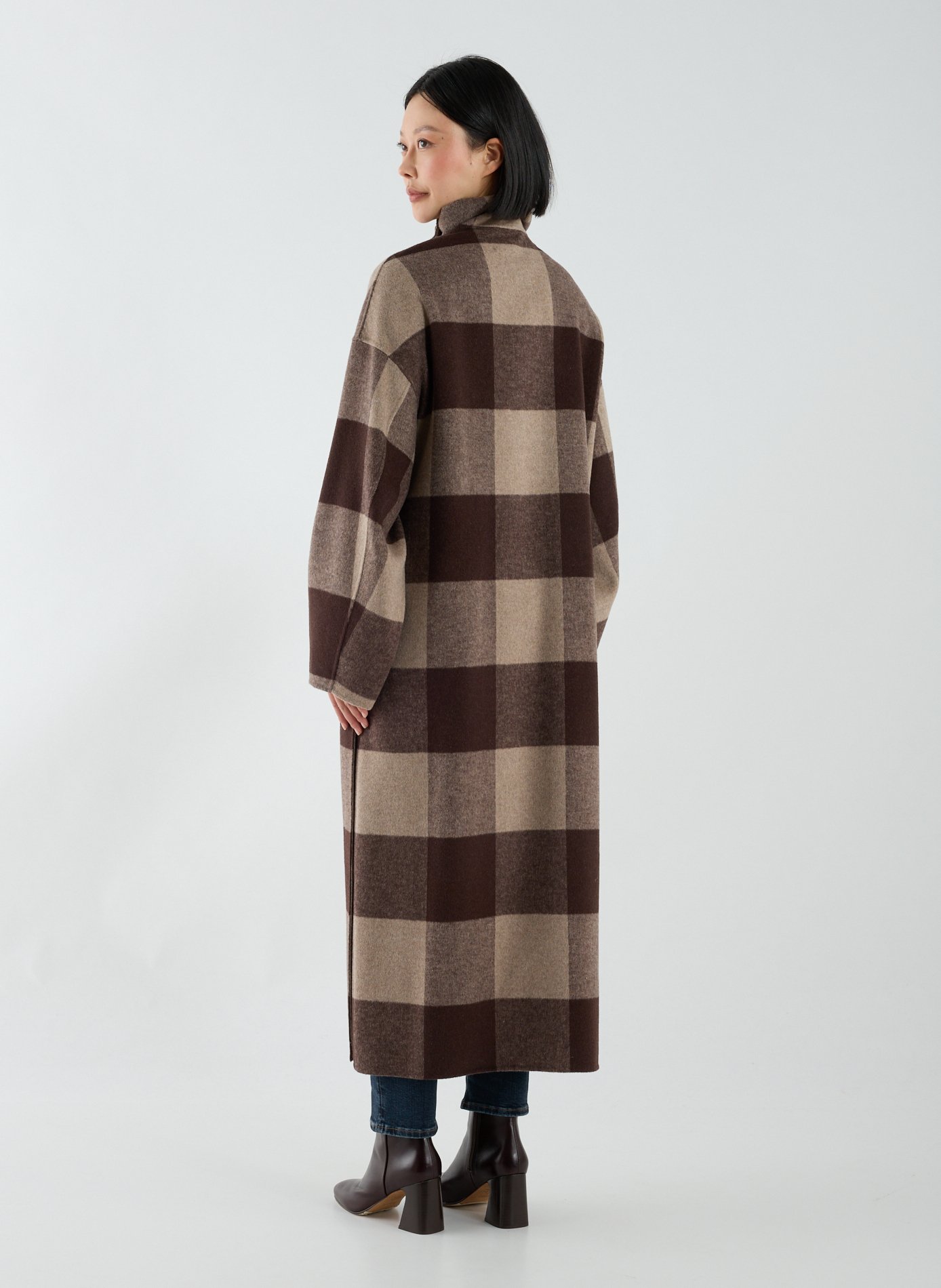 Manteau long à carreaux en laine mérinos mélangée ADOLFO DOMINGUEZ Multicolore