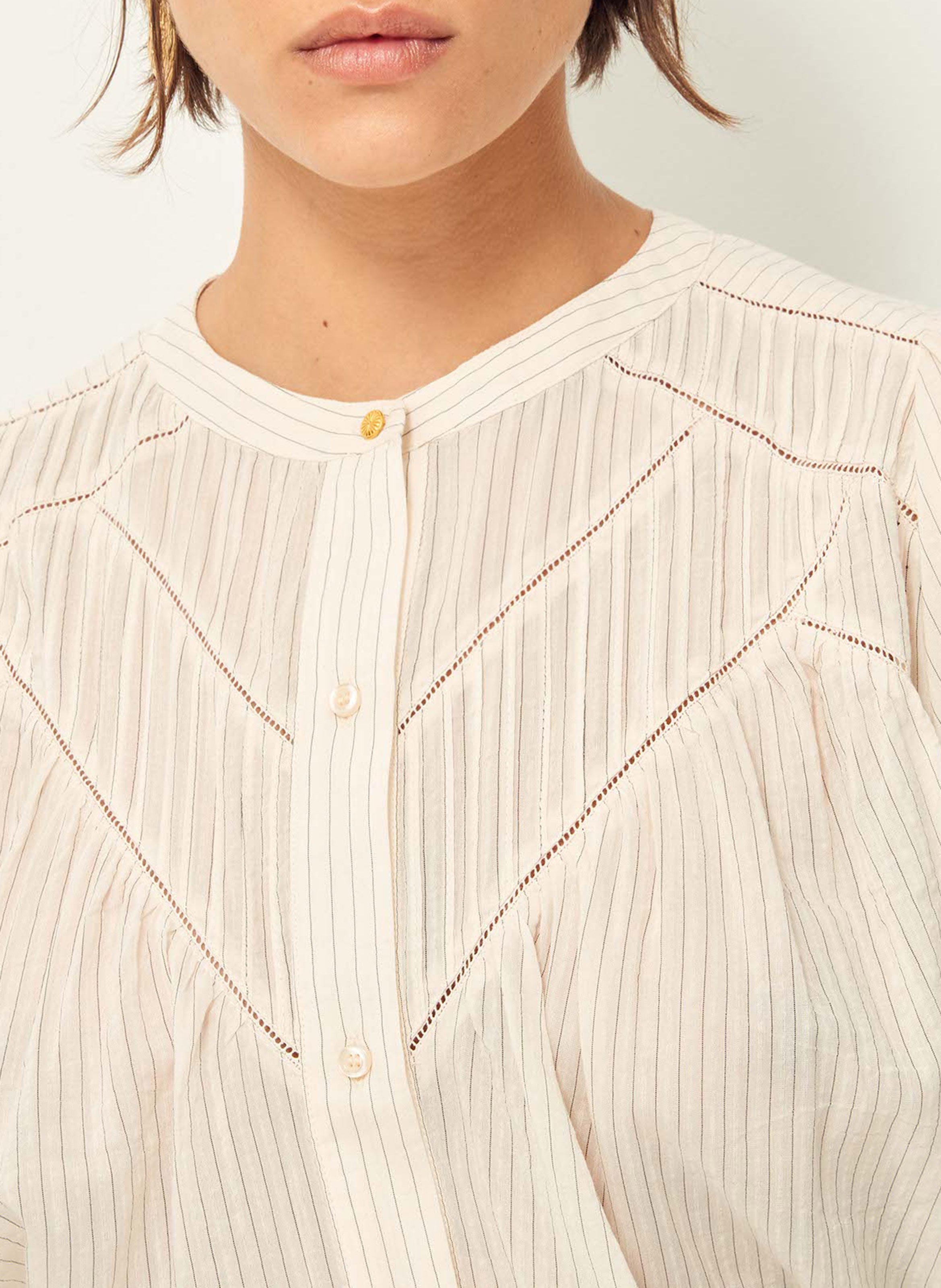 Chemise ample col mao en coton mélangé savi SESSUN Beige