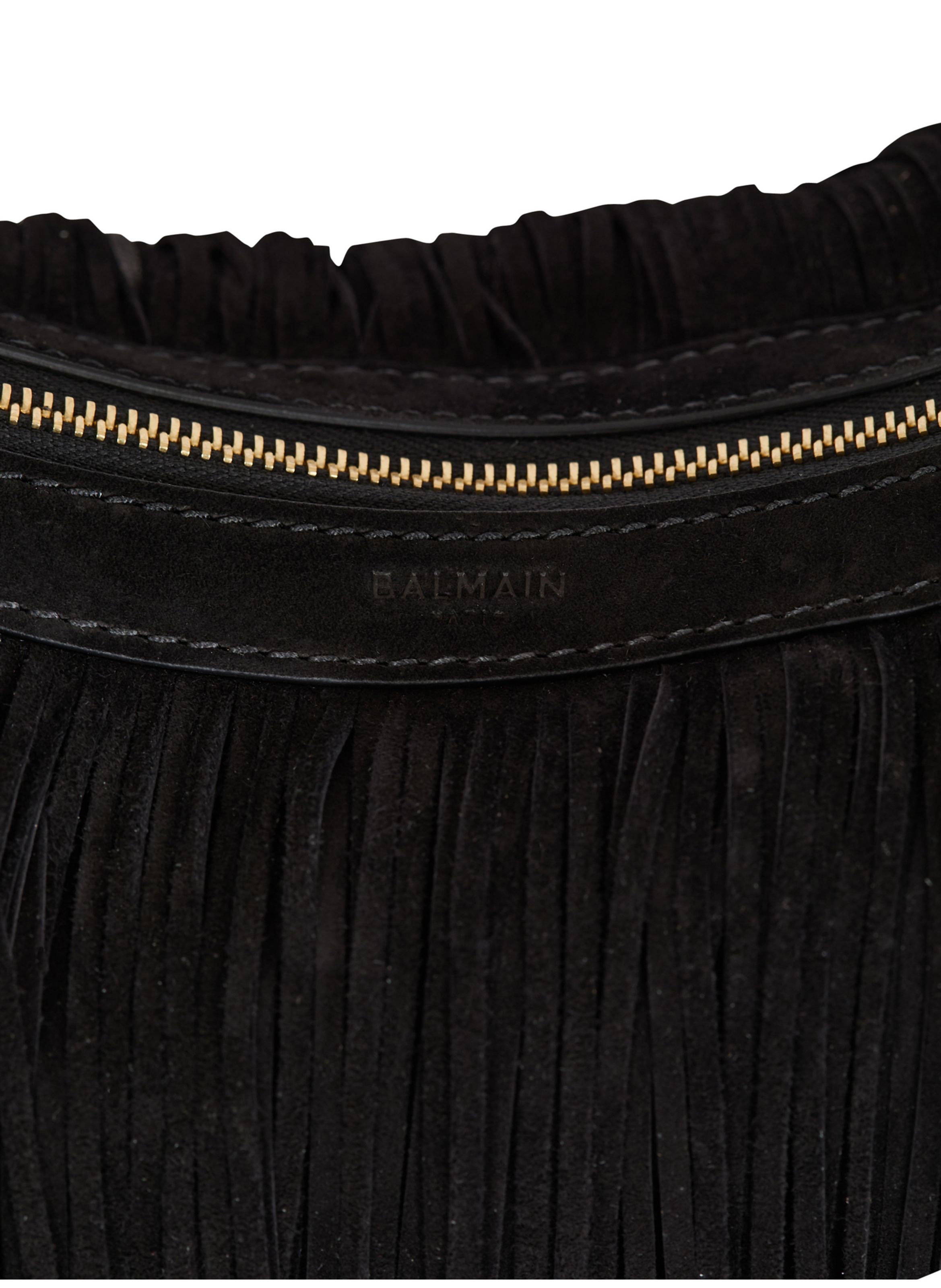 Sac ebene hobo en cuir suédé à franges BALMAIN Noir