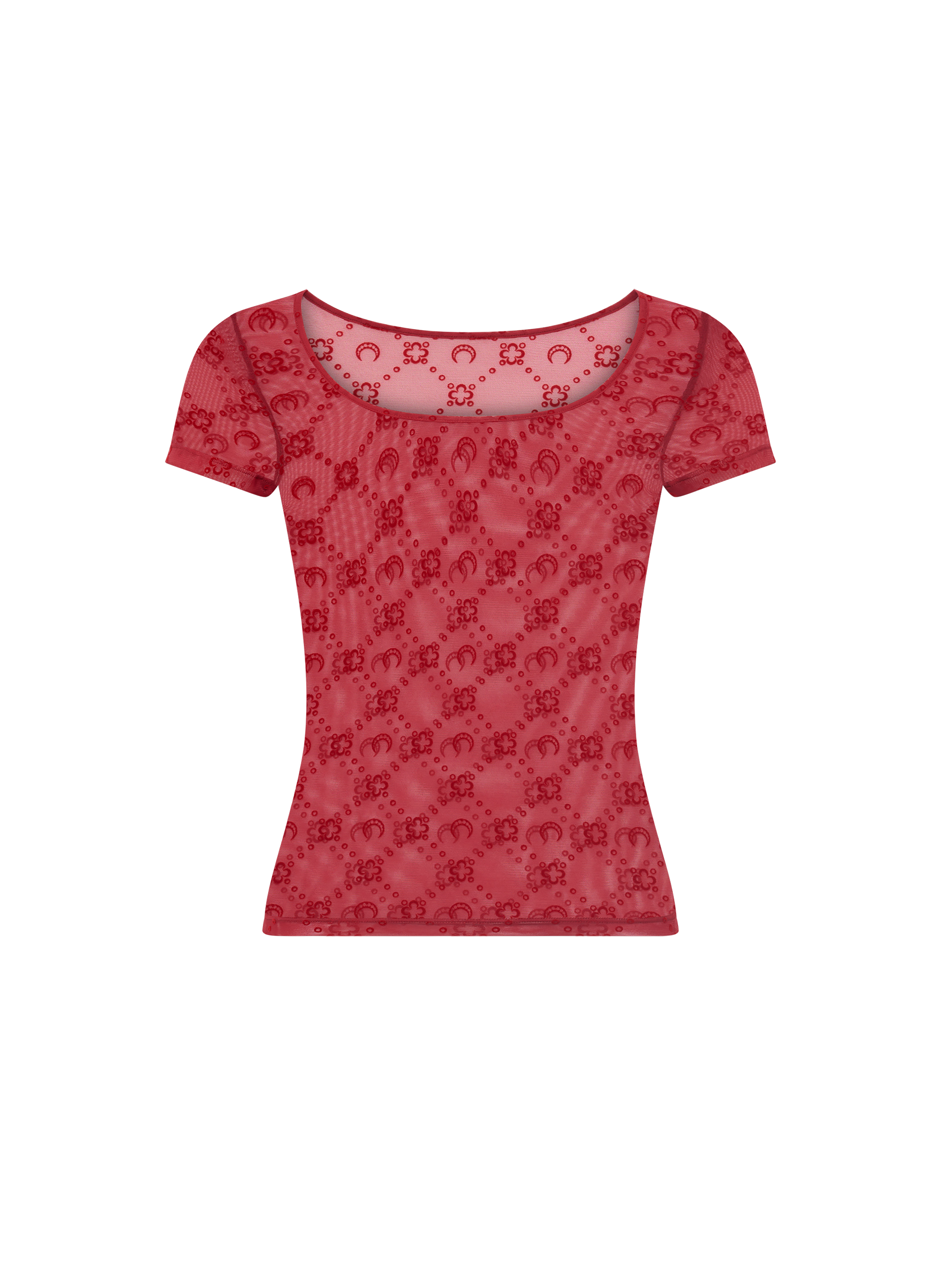 Top col rond manches courtes moonogram mesh floqué MARINE SERRE Rouge