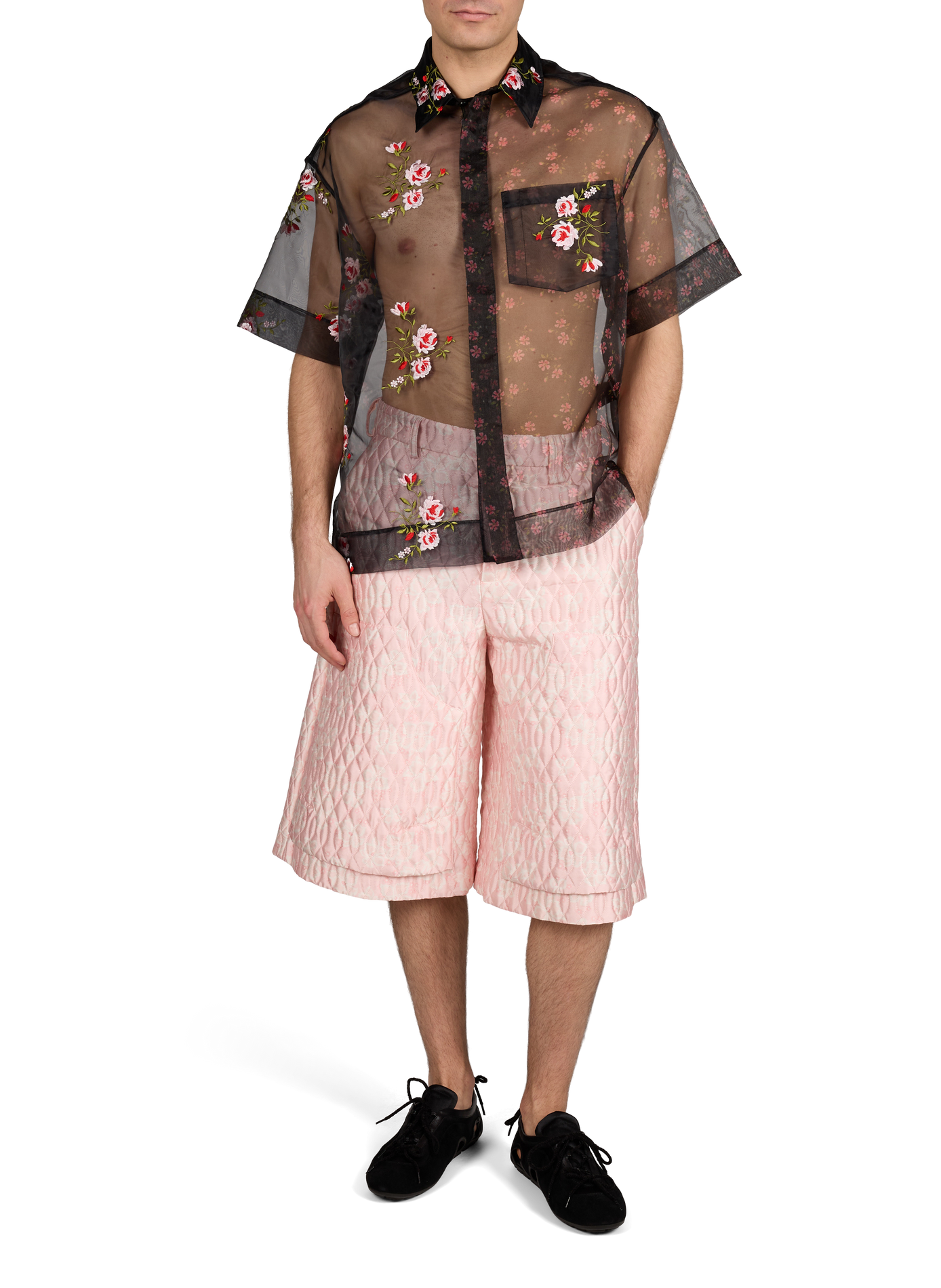 Short matelassé imprimé fleuri SIMONE ROCHA Rose