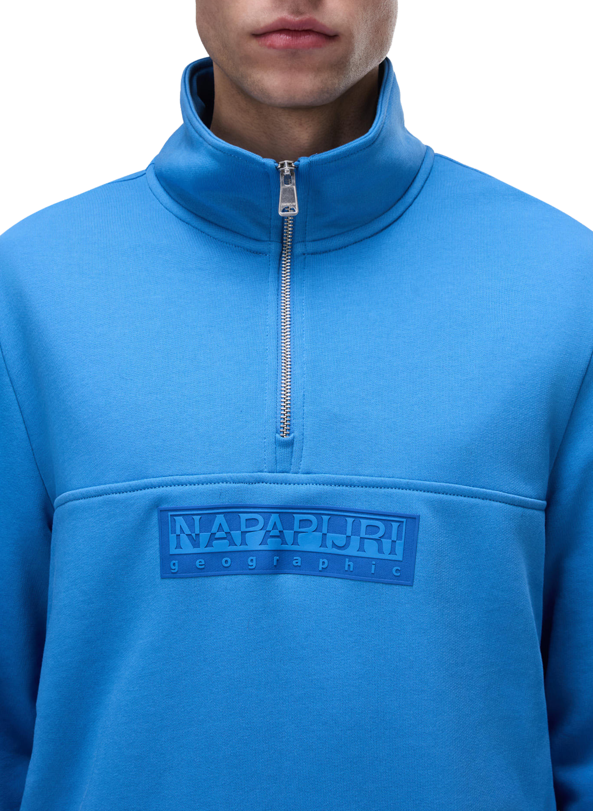 Sweatshirt French Terry zippé à logo en coton NAPAPIJRI Bleu