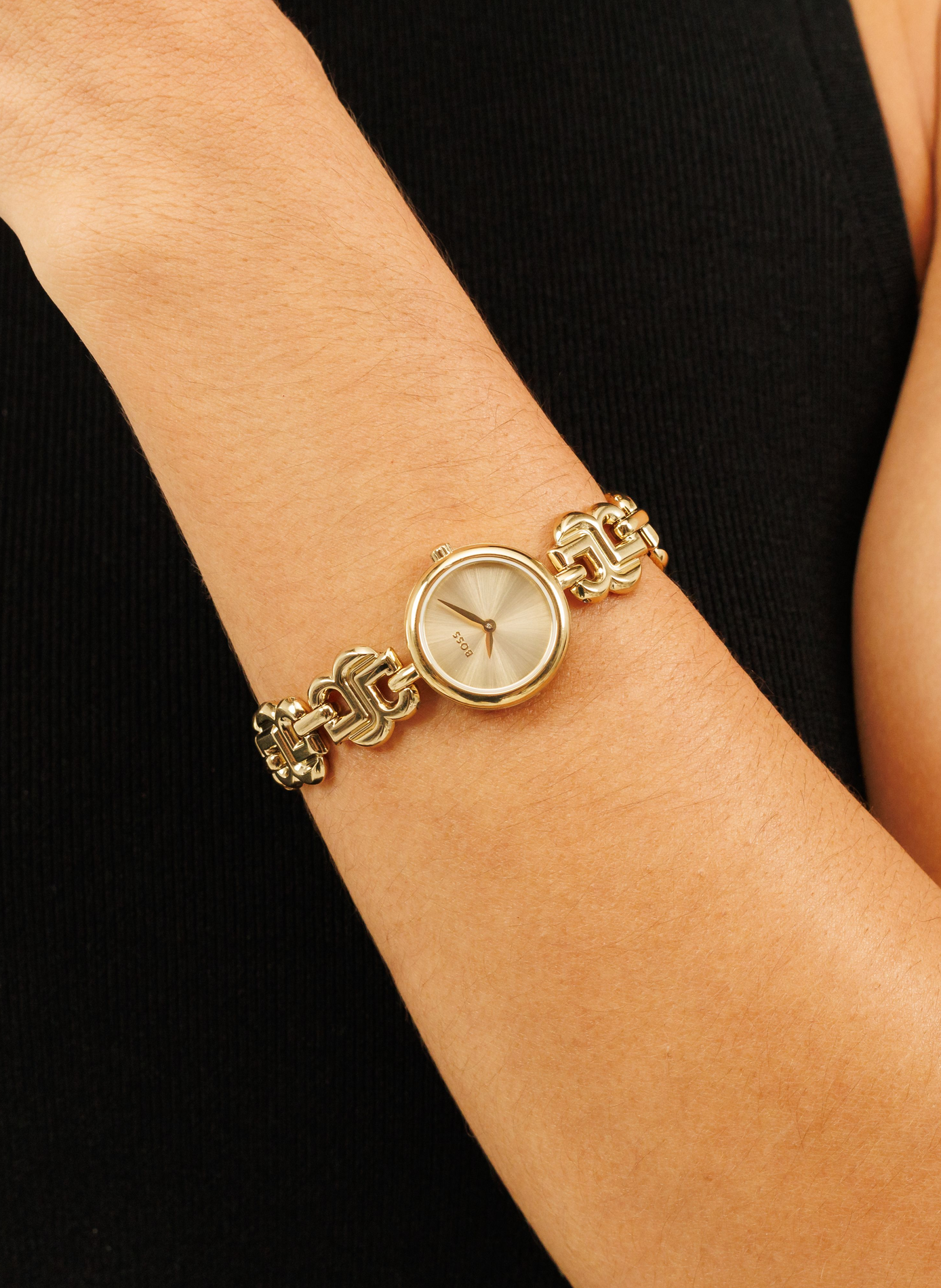 Montre quartz Double B Dressy en acier inoxydable BOSS MONTRES Doré