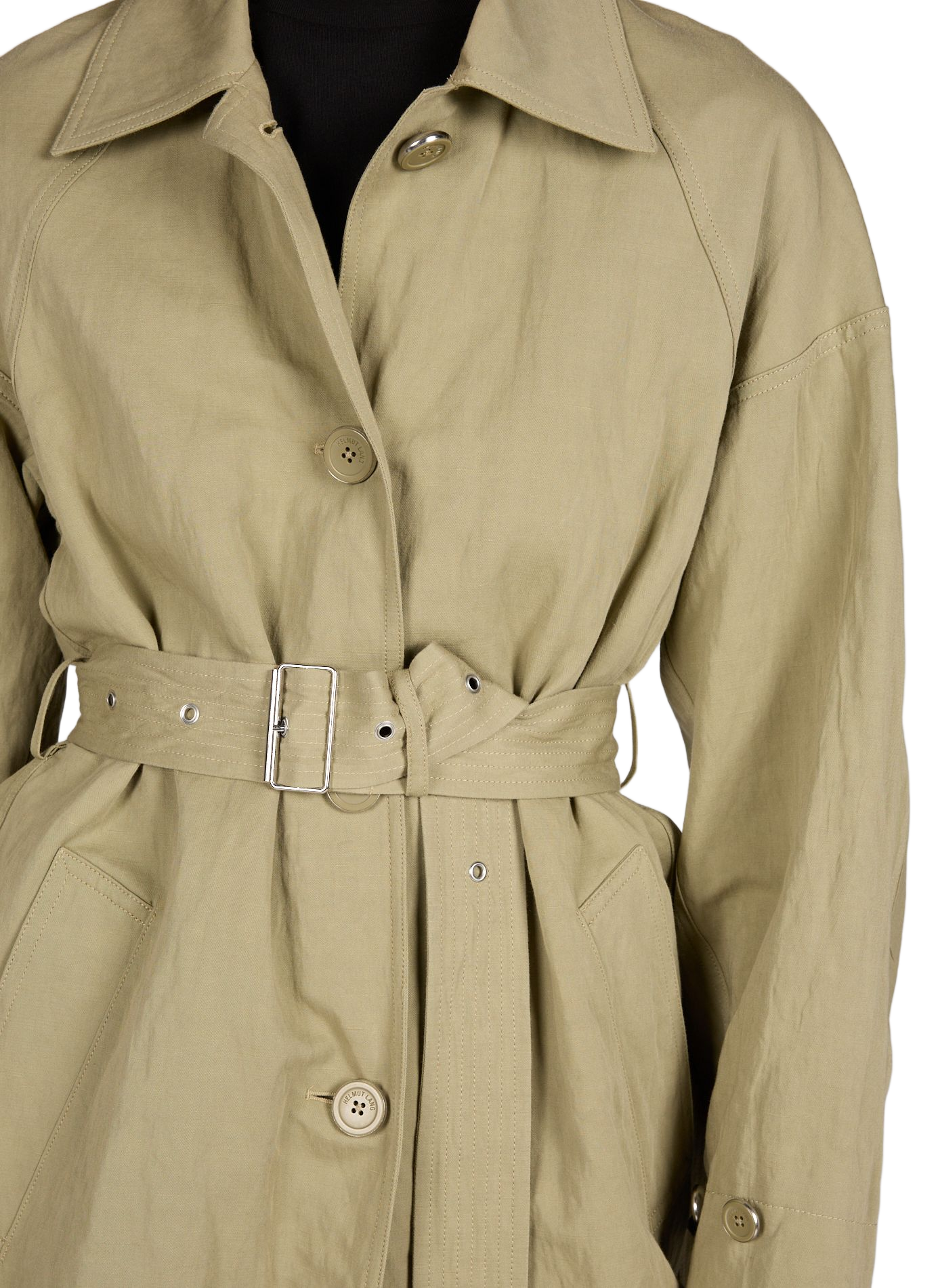 Trench croisé à cape en coton et lin mélangés HELMUT LANG Vert